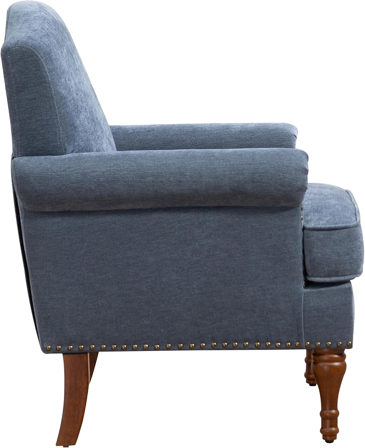 Ball & Cast Accent Chair with Nailhead Trim Armchair,Comfy Chenille Club Sofa Living Room Chairs w/Springs Cushions & Wood Legs,Traditional Single Couch for Bedroom,Farmhouse,Grey