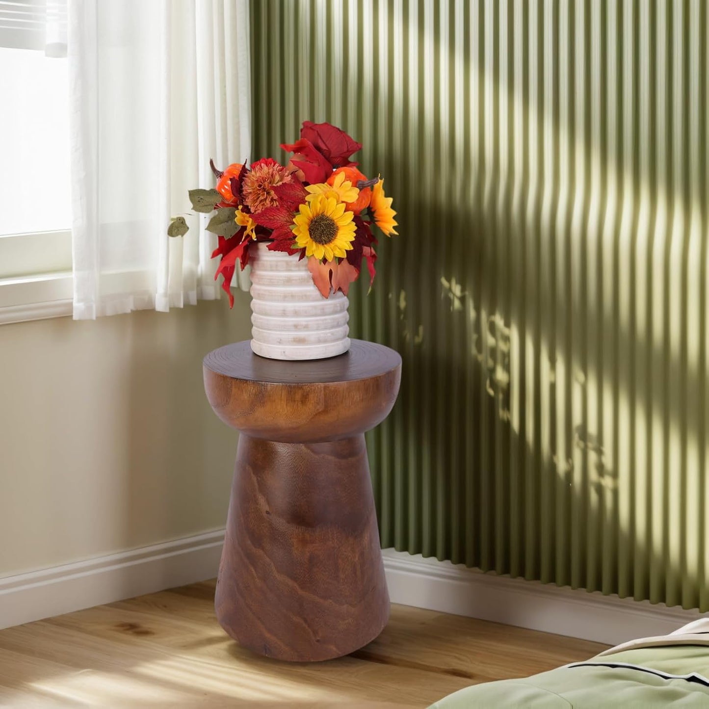 Athaliah Small Rustic Wooden Side Table – 15.75″H Tree Stump Accent Table, Handcrafted Solid Paulownia Wood, Natural Grain Farmhouse Decor for Living Room & Bedroom