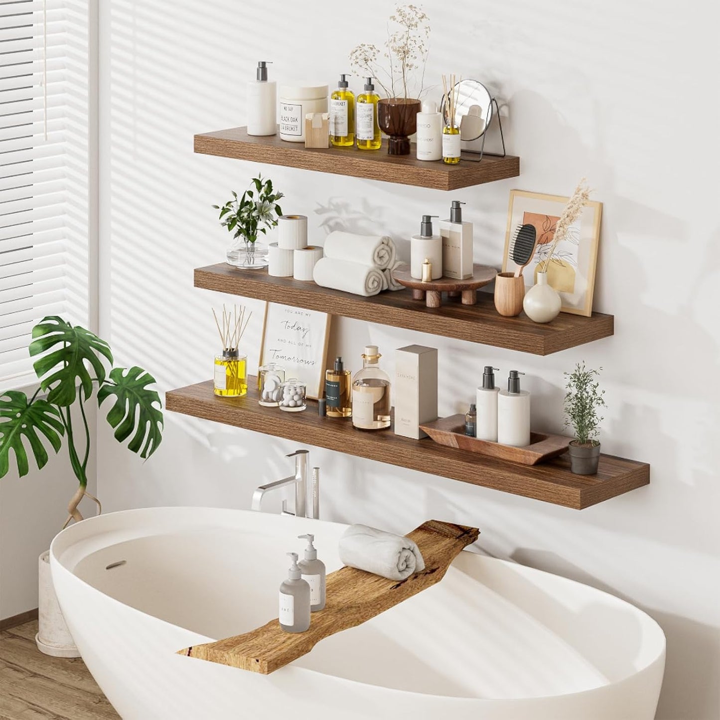 Heimlove 12 Inch Deep Floating Shelves, 55 x 12 inch Extra Long Floating Shelves for Wall, Large Display Shelf & Storage Shelf for Living Room Bedroom Kitchen Home Office, Set of 2, Walnut