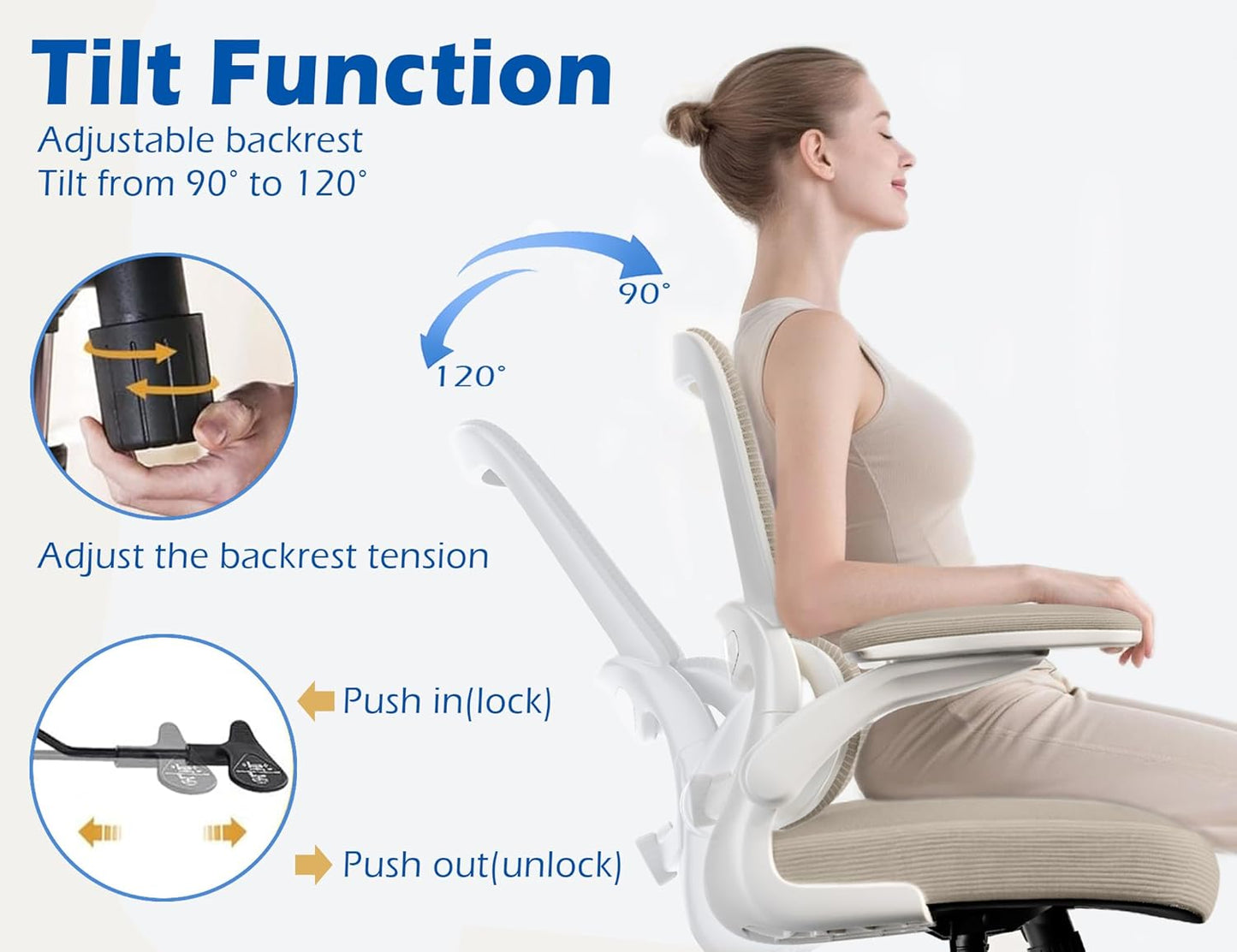 TRALT Ergonomic Office Chair - Desk Chair with Adjustable Lumbar Support Computer Chair - Mesh Comfy Chair with Flip-up Armrests - Gaming Chairs for Adults Home Office (Leather, Beige)