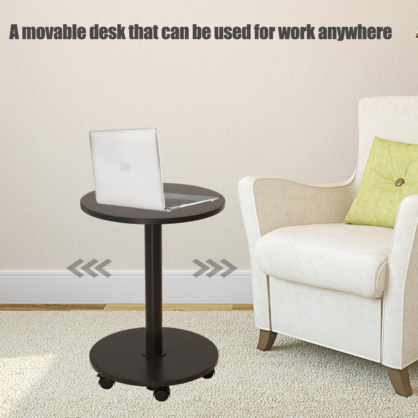 Pedestal Table on Wheels TV Tray Table, Rotating Couch Round Tables, Small Side Table for Living Room and Bedroom Sofas, Beds, Mini Coffee Tables, (H) 22.4 *(W) 11.8 (Assembly Required)