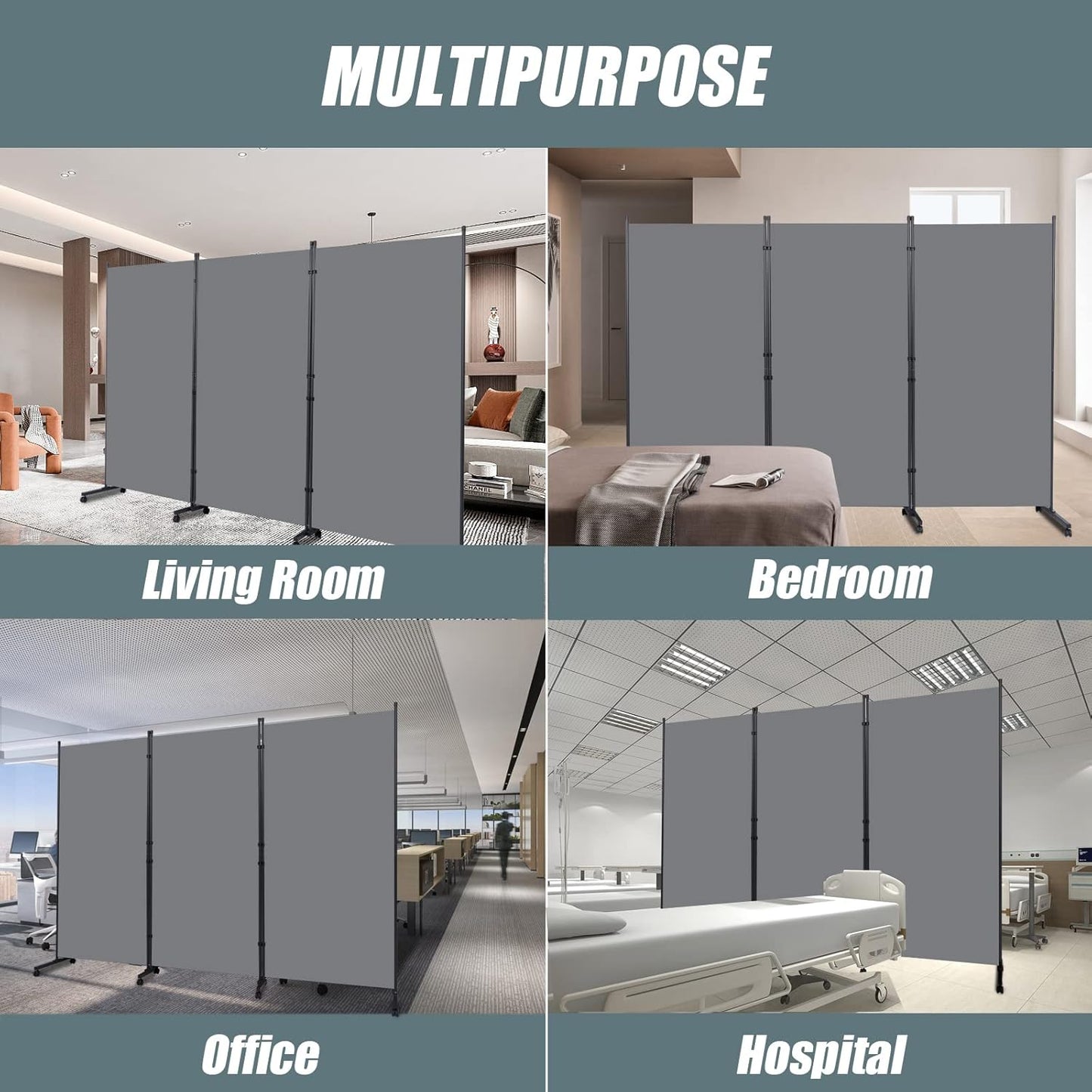 Room Divider Folding Privacy Screens with Wheels, 6FT Tall Divider for Room Separation, 3 Panel Movable Room Partitons and Dividers, Indoor Room Dividers Panel with Non-See Through Fabric for Office