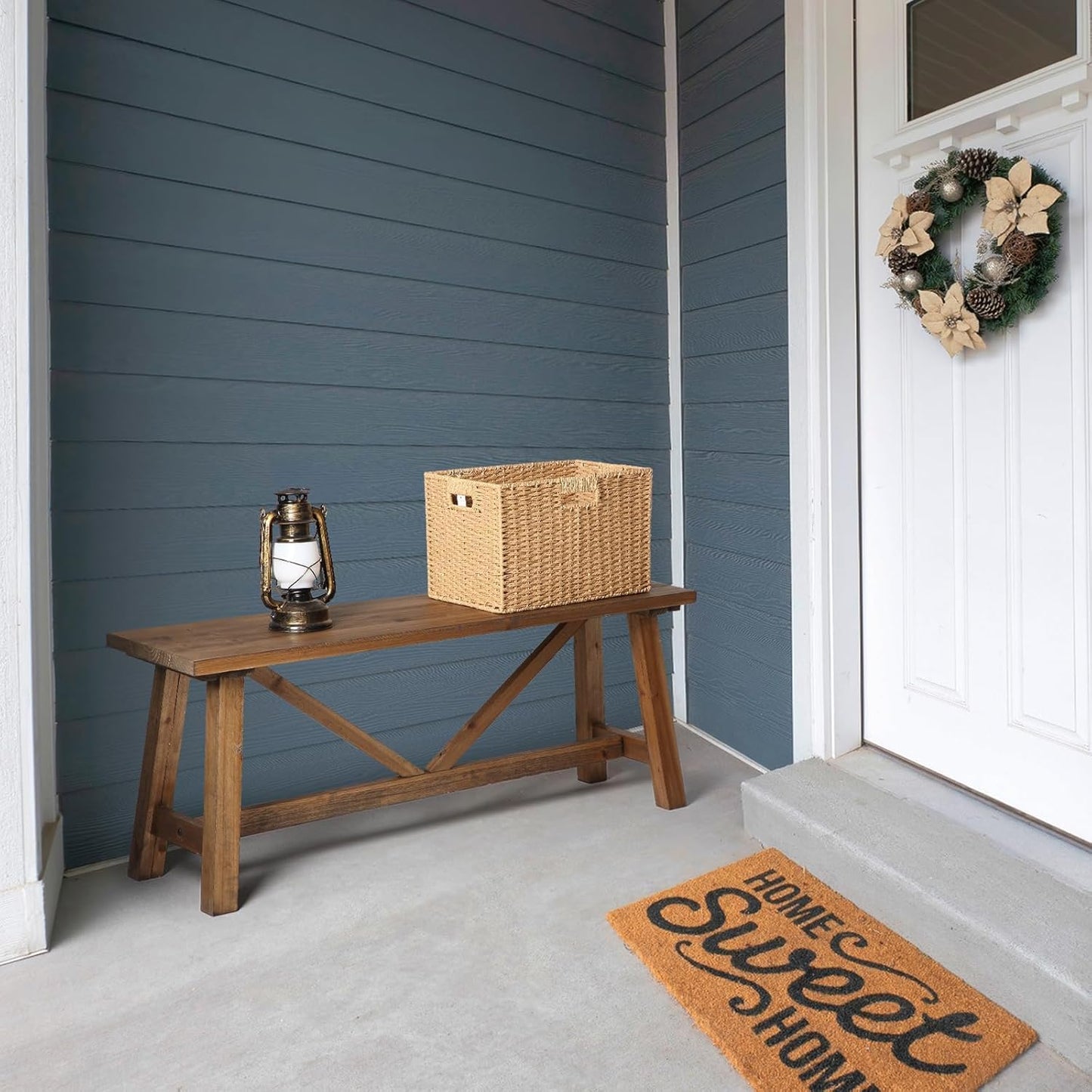 Wnutrees 43" Farmhouse Wood Bench, Narrow Bench, Long Bench Seat for Entryway, Living Room, Dining Room, Solid Wood, Natural