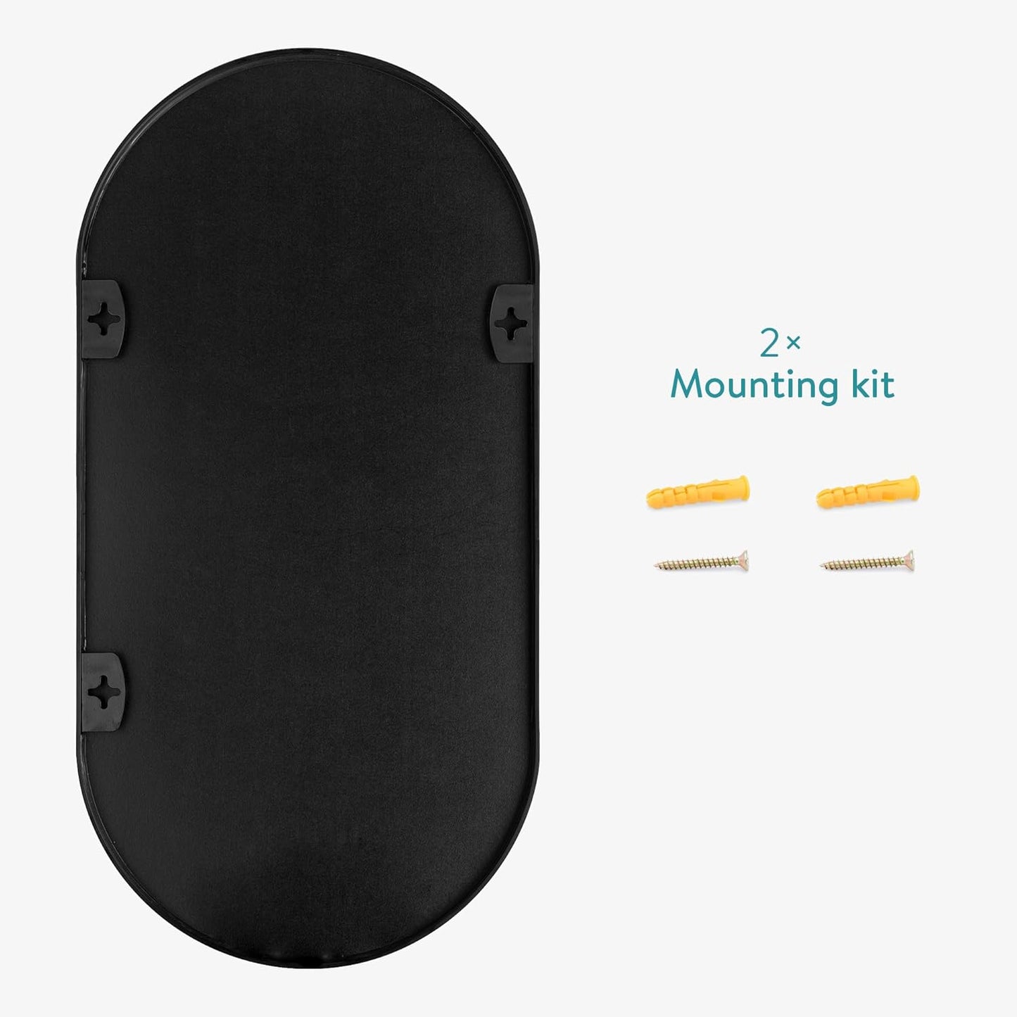 Navaris Oval Wall Mirror - 29.5" x 15" - Wall Mounted Hanging Mirror with Black Rustproof Aluminum Frame - Mirror for Bathroom Restroom Hallway