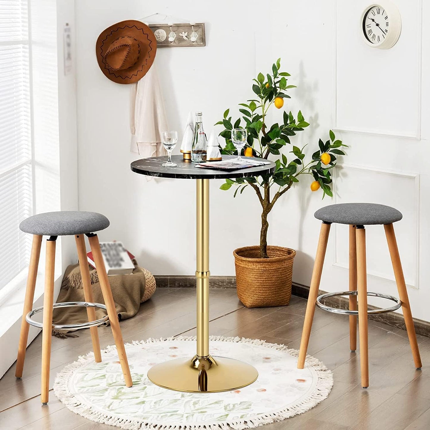 Gold Bar Table Round Cocktail Tables Height Adjustable 27.9''-35.4'' Pub Table with Metal Base Modern Style for Kitchen, Bar, Office & Dining Room Sturdy Stylish