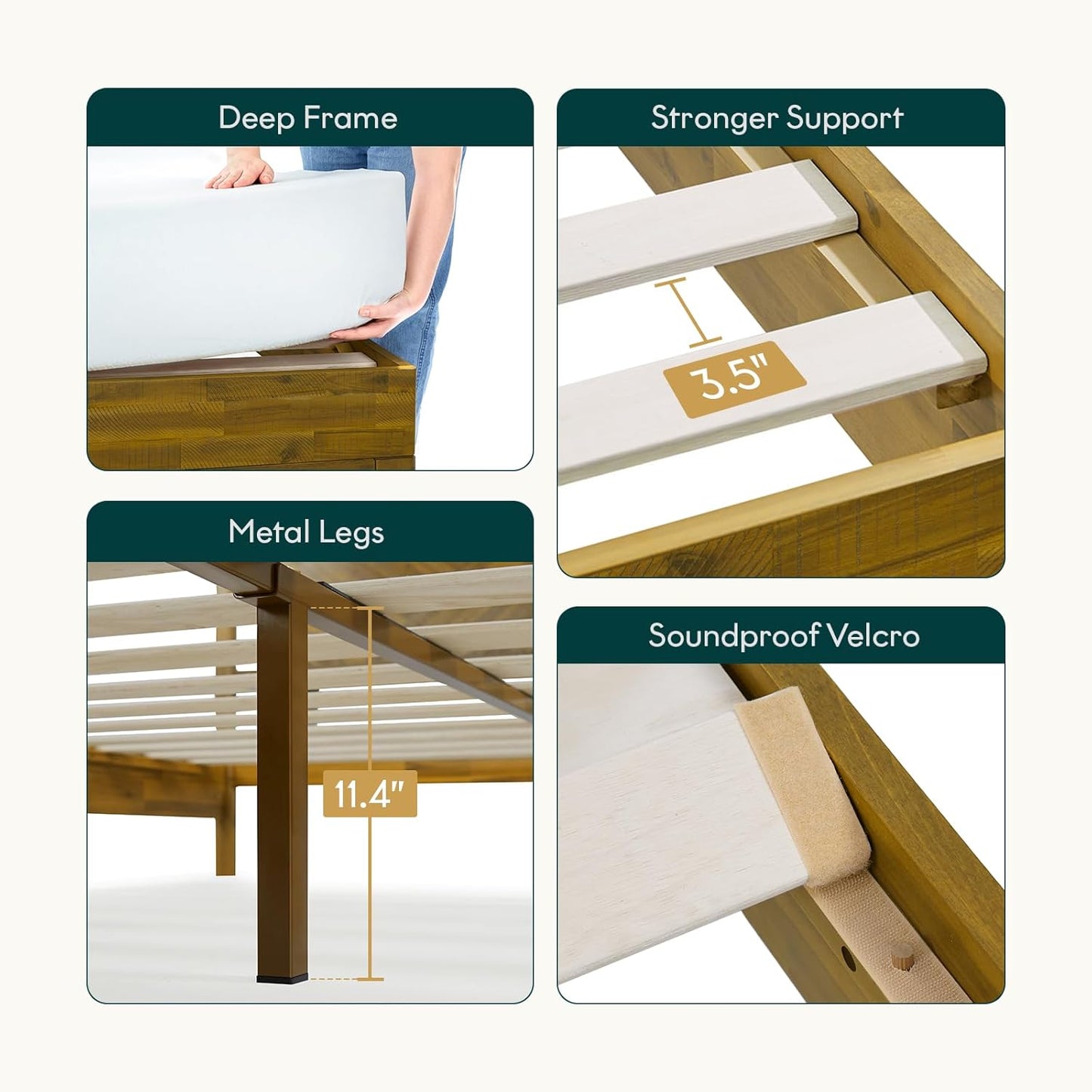 Bme Ethan Solid Wood King Bed Frame with Diamond Headboard - Rustic & Mid-century Modern - Acacia Wood Platform Bed - Compatible with All Mattresses - No Box Spring Needed - Rustic Dark Brown