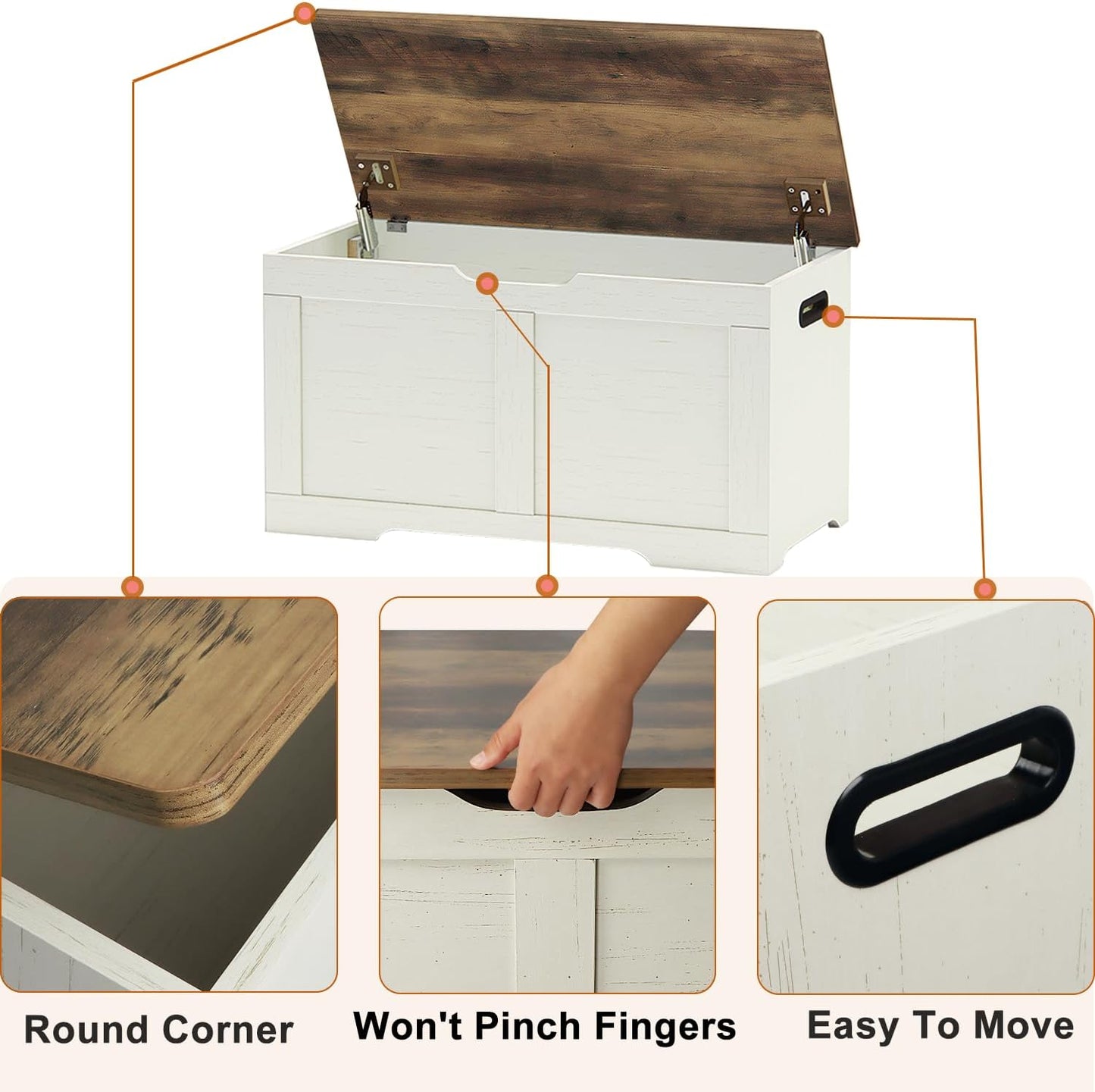 31.5" Storage Chest, Wooden Storage Bench, Lift Top Toy Chest with 2 Safety Hinges, Large Toy Box, Entryway Shoes Bench for Living Room, Bedroom, Brown and Rustic White