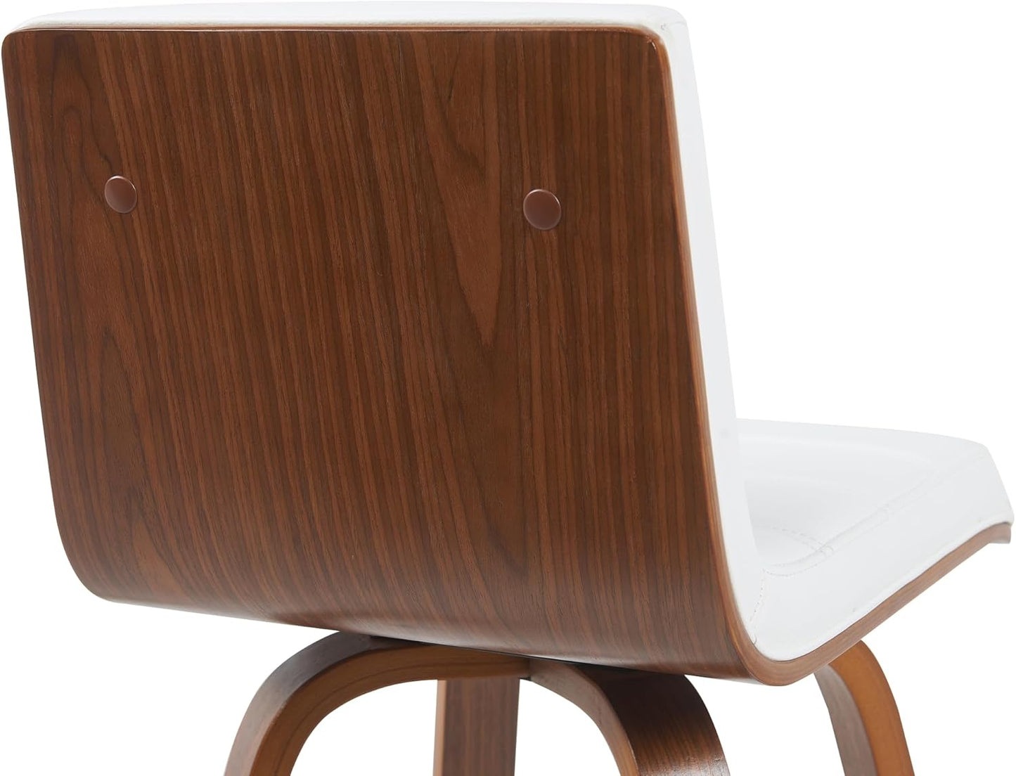 Vienna Modern Swivel Bar Height Stool with Snow White Faux Leather Seat and Walnut Finished Wood Frame Set of 4