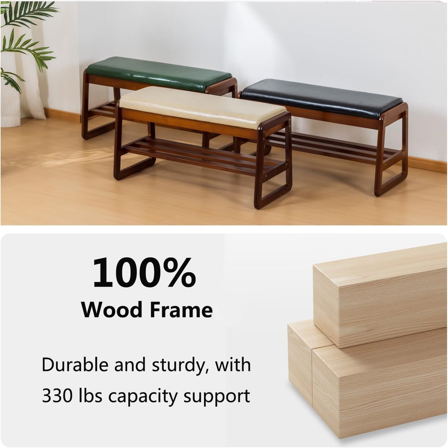 Solid Wood Shoe Bench, 2-Tier Entryway Bench with Cushion and Flip-Open Storage Box, Mid-Century Modern Shoe Bench Rack for Hallway, Mudroom(Black, 31.5'')