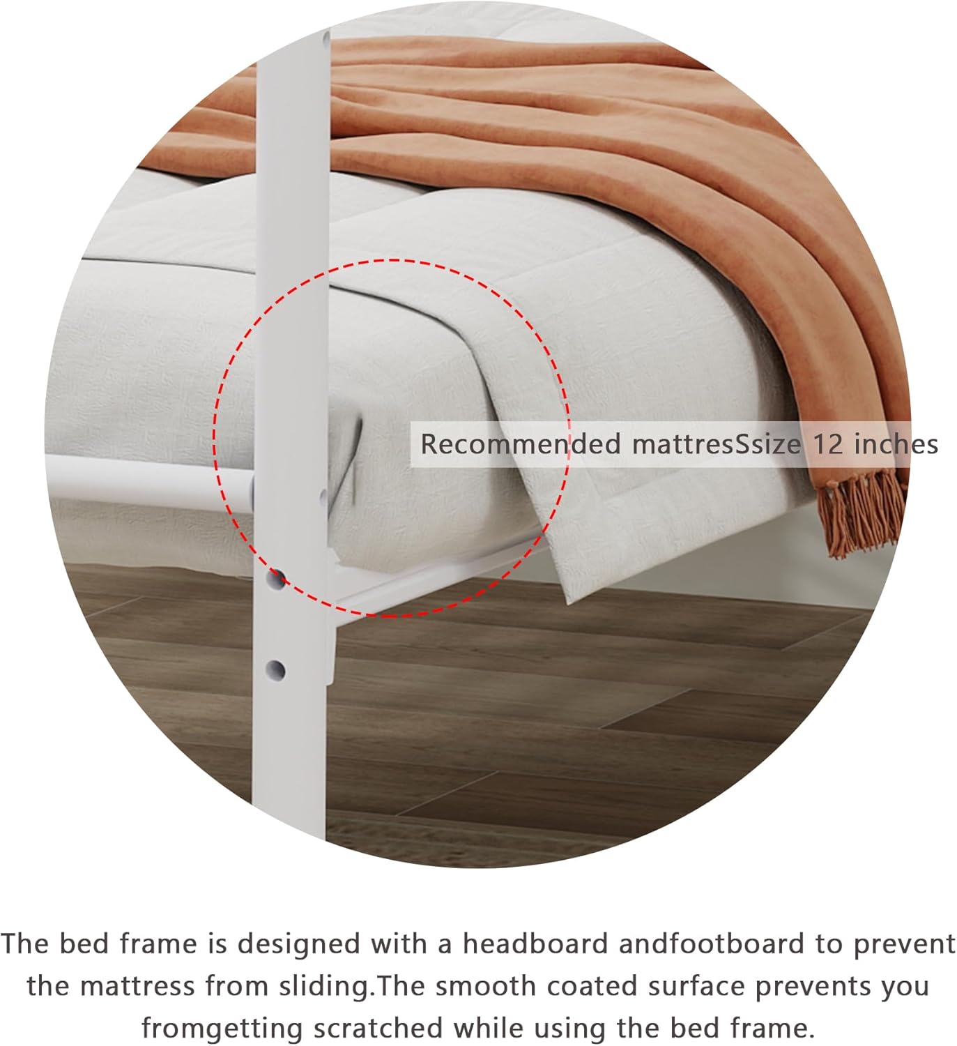 Metal Platform Queen Bed Frame with Headboard Sturdy Steel Slats Support No Box Spring Needed Easy Assembly White