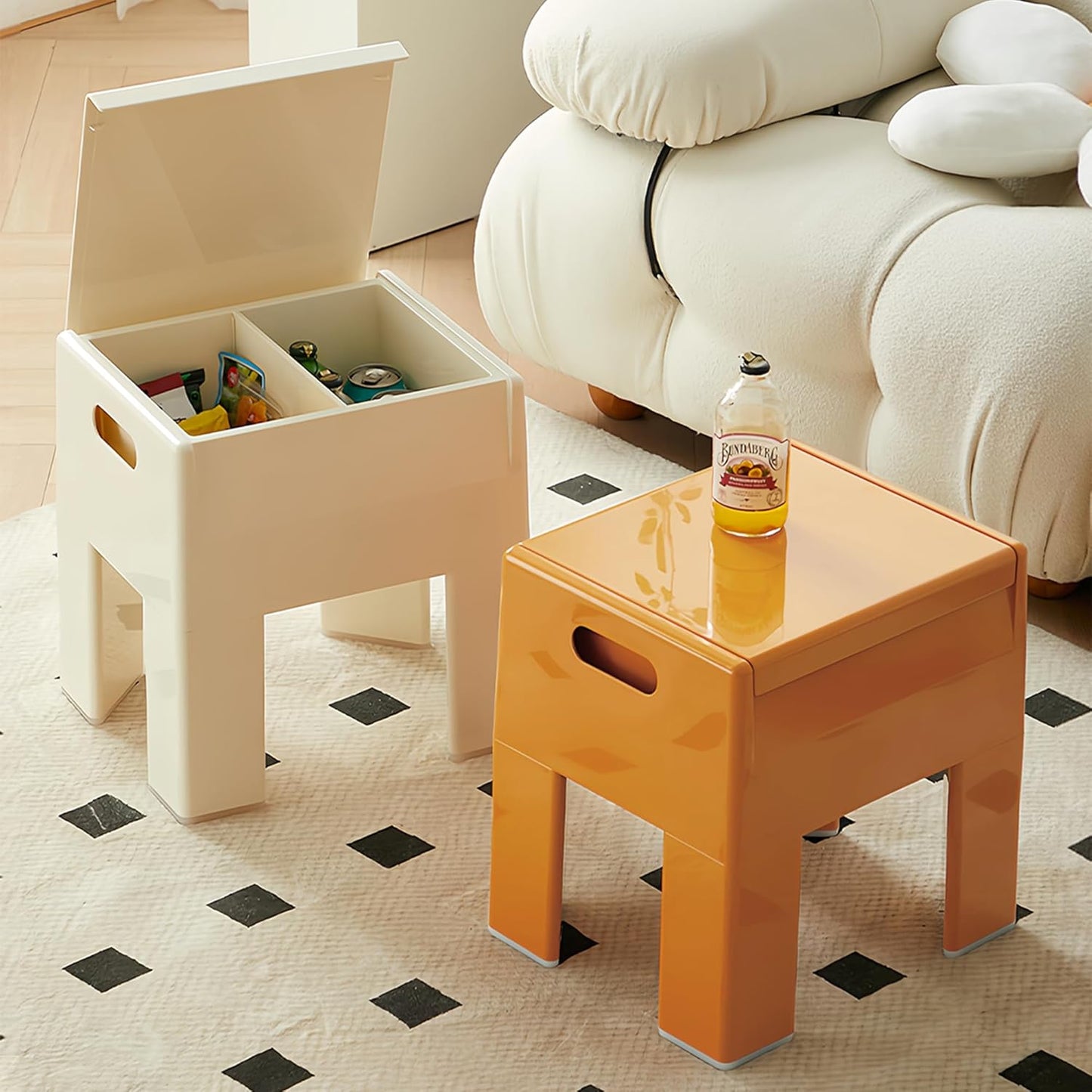 Nightstand Bedside with Storage Space, Multifunctional Colorful Plastic End Table Small Side Table for Bedroom, Dorm and Small Spaces, Easy Assembly(14.7" D x 11.8" W x 15.8" H, Orange)