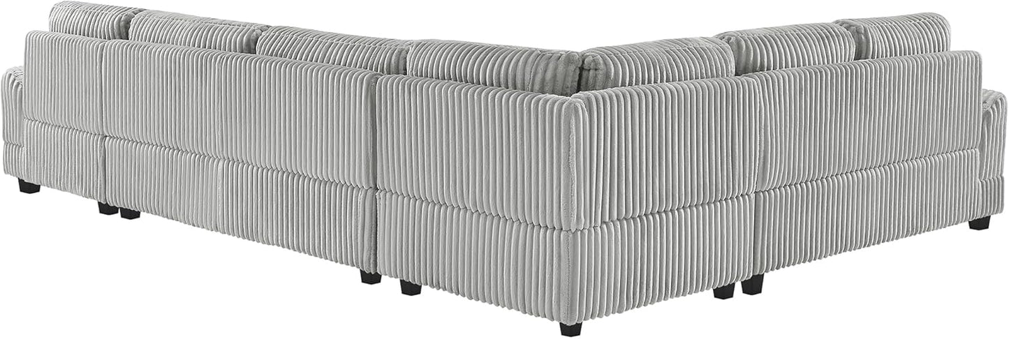 129" Oversized U Shaped Modular Sectional Sofa Couch for Living Room 7 Seater Plush Corduroy Upholstered Large Sofa Deep Seat Cloud Couch with Extra Wide Chaise Lounge and Detachable Thick Cushions