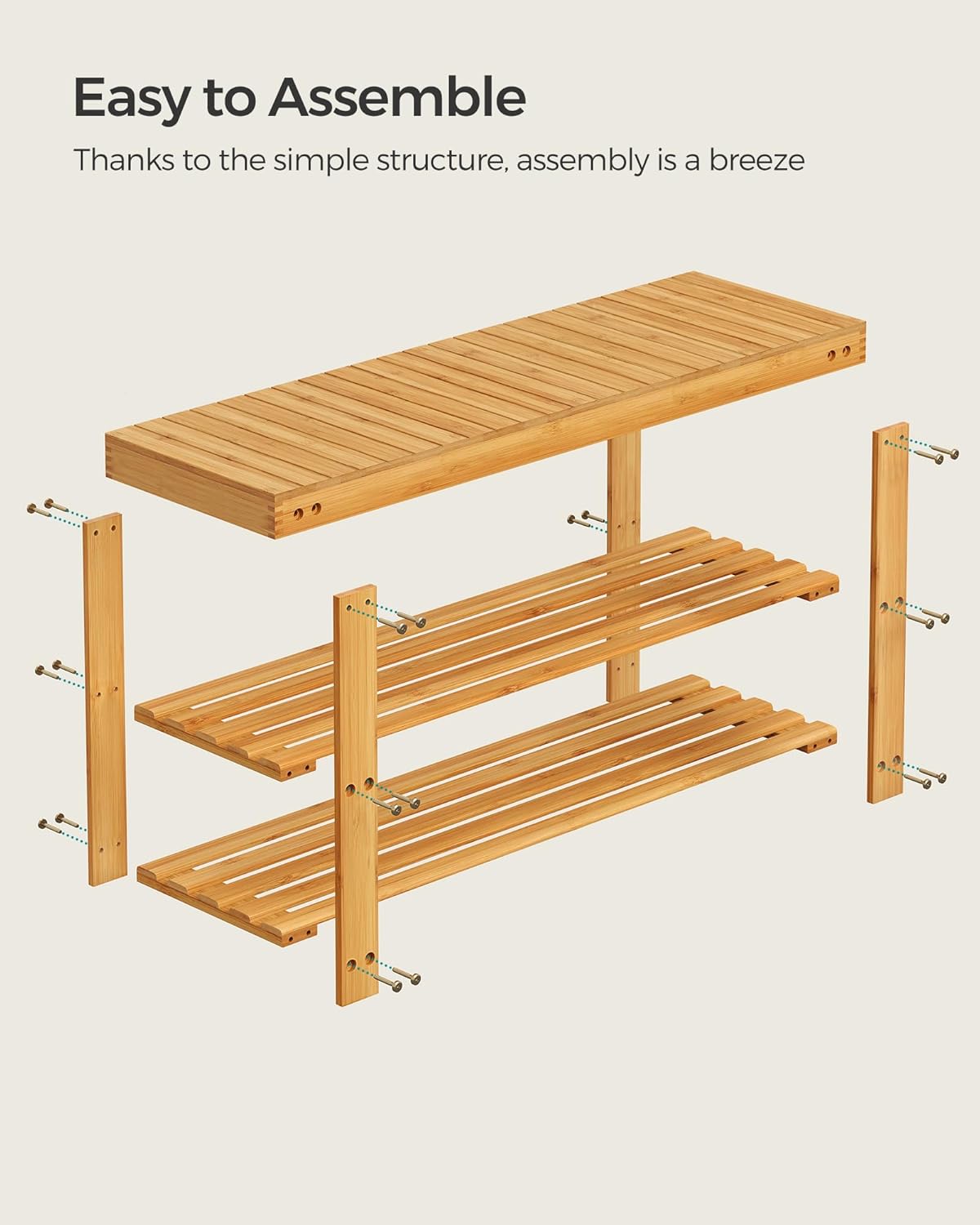 SONGMICS Shoe Rack Bench, 3-Tier Bamboo Shoe Storage Organizer, Entryway Bench, Holds Up to 286 lb, 11.3 x 35.4 x 17.8 Inches, for Entryway Bathroom Bedroom, Natural ULBS90N