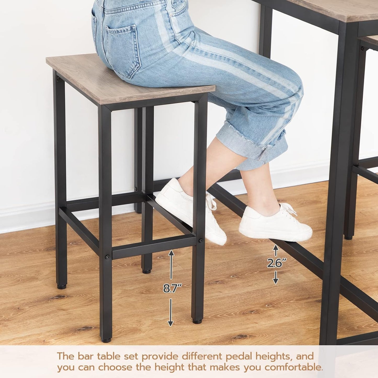 HOOBRO Bar Table and Chairs Set, 47.2” Rectangular Pub Table with 2 Stools for Small Space, High Top Table, 3-Piece Breakfast Table Set, Sturdy Metal Frame, Easy to Assemble, Greige BG52BT01