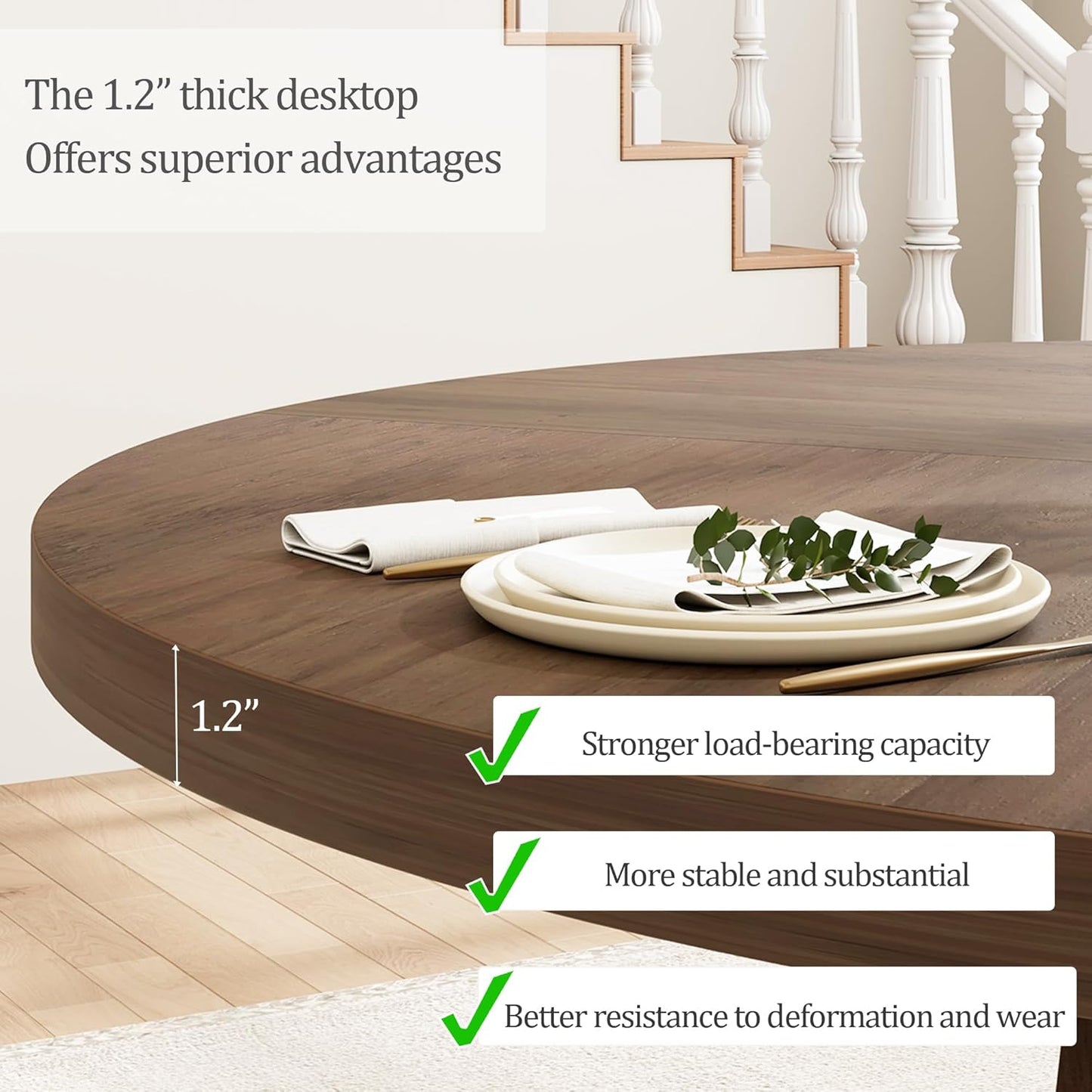 GarveeHome Round Dining Table for 4,Kitchen Dining Room Circle Dinner Pedestal Table,Space Saving Wood Kitchen & Dining Room Furniture,Brown 47-inch Diameter