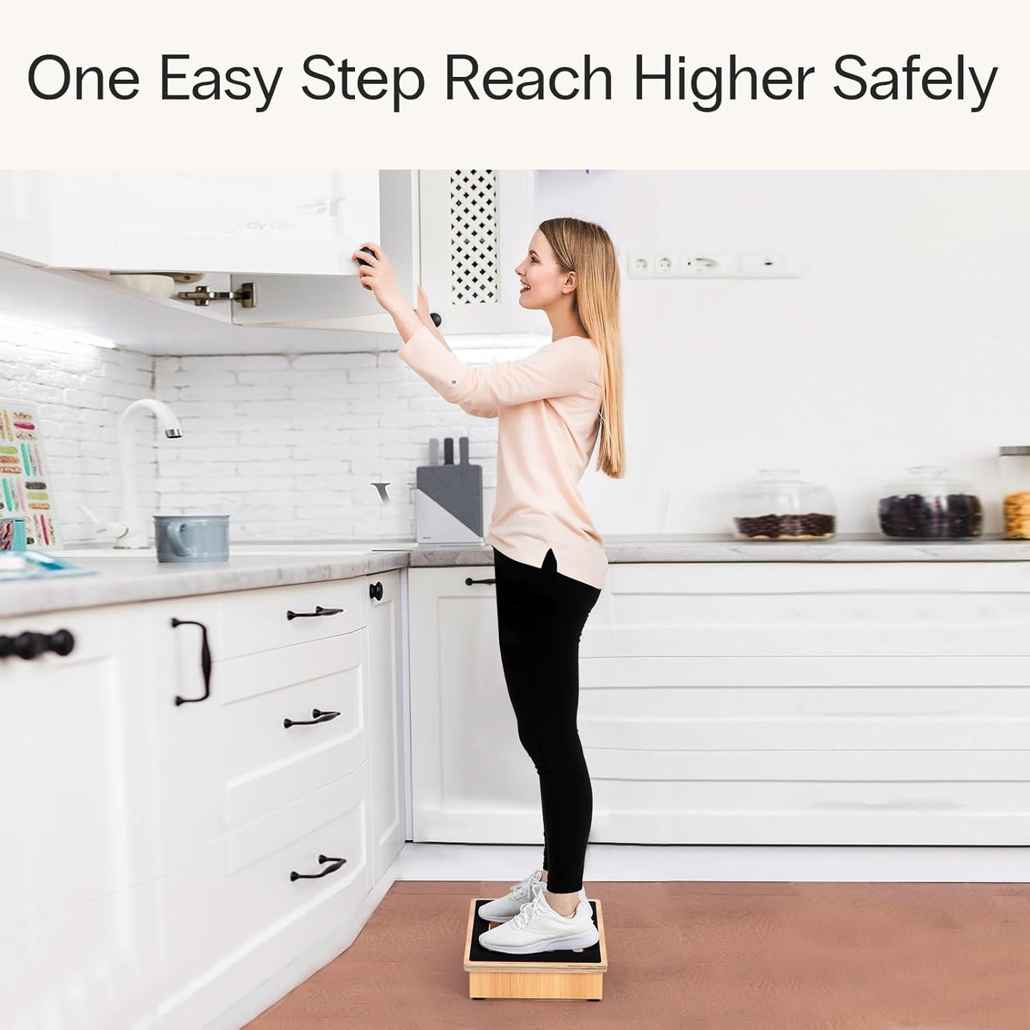 StrongTek 3.5" One Step Stool for Adults, Sturdy Wooden Riser with Non-Slip Rubber Top, 440 lb Capacity, No Assembly Required, Portable for Kitchen, Bathroom, Bedside, Kids & Seniors