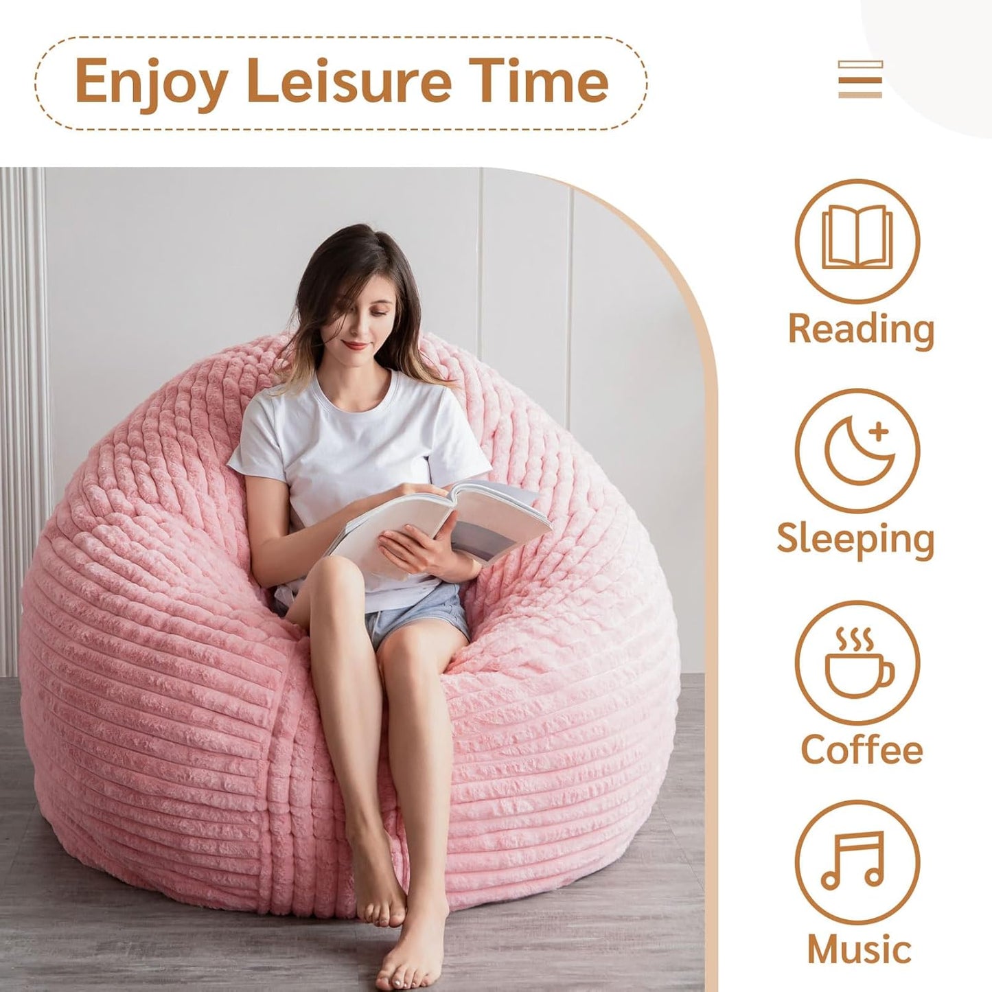BYBYME 3 in 1 Bean Bag Chairs, Bean Bag Bed for Adults High-Density Foam Filling, Convertible Sofa Bed Faux Fur, Giant Bean Bag Chairs for Adults