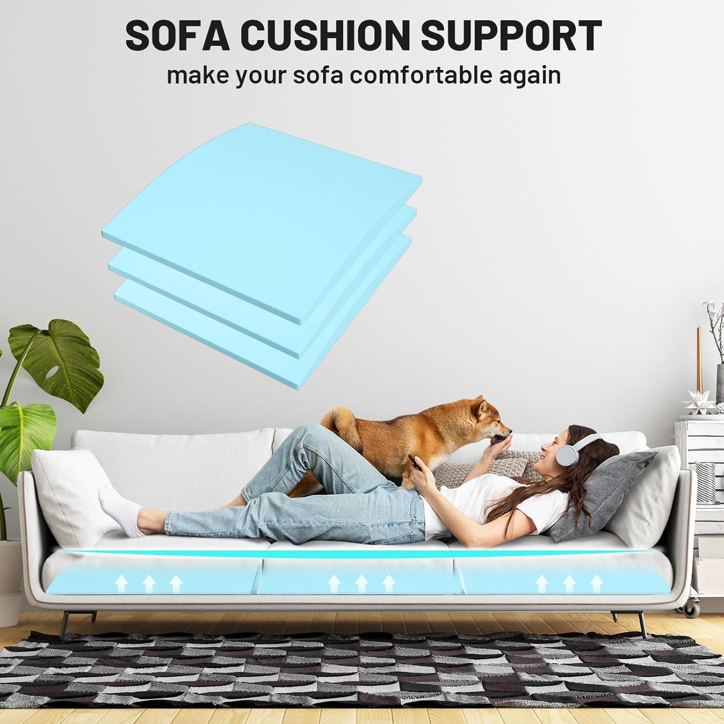 Couch Cushion Support for Sagging Seat – 3 Pack 22x22x2.4 Inch Sofa Cushion Board Saver & Replacement Insert for Saggy Couch or Chair, Quick No-Tool Install with 40D Memory Foam
