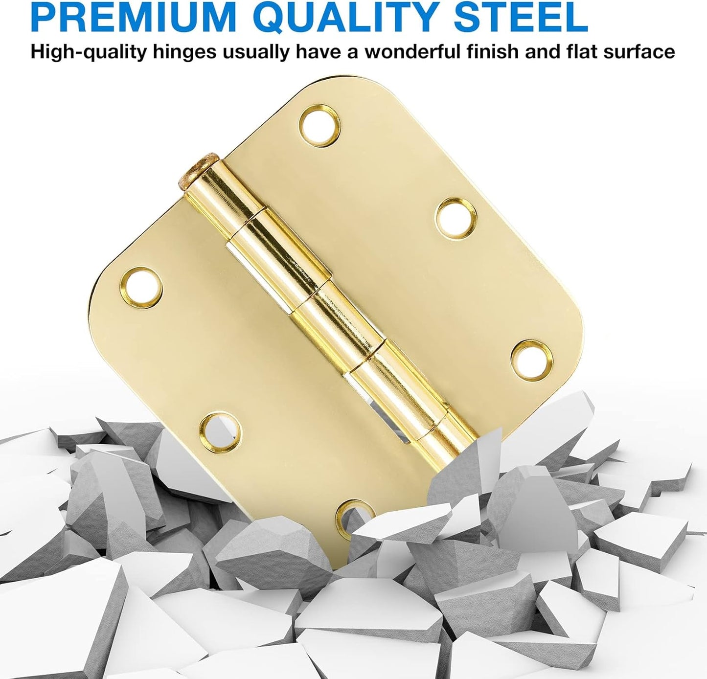 12 Pack Interior Door Hinges 3.5 inch X 3-1/2" 5/8 Radius, Polished Brass 3 ½" Gold Round Standard Hinge for Bedroom Doors DIY Assembly Bi-fold Table Hardware Home Accessories House Eseentials