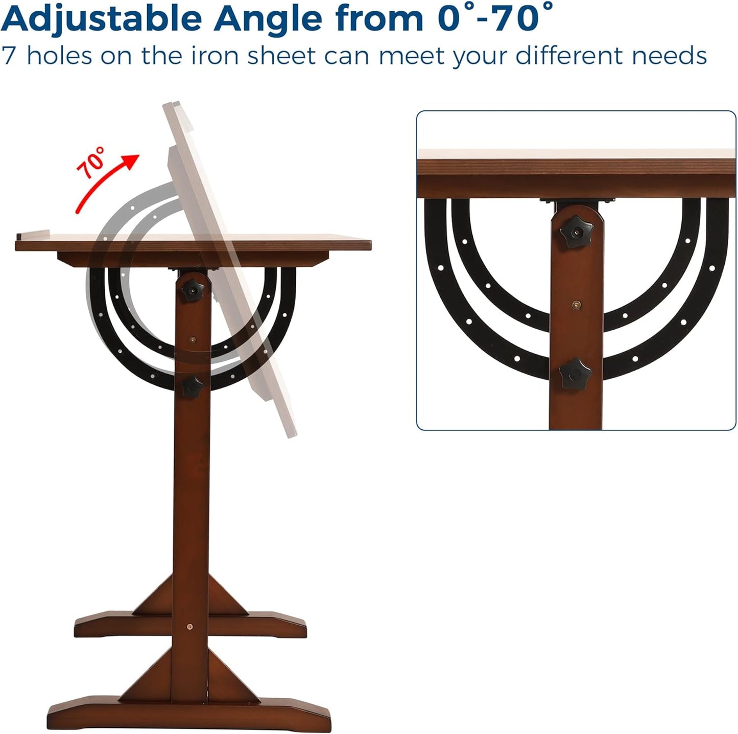 VISWIN Wood Drafting Table for Adults, 24'' x 35" Drawing Table with Adjustable Angle for Art Studio, 34" Height Solid Pine Wood Artist Desk for Drawing, Drafting, Writing, Reading, Sketching