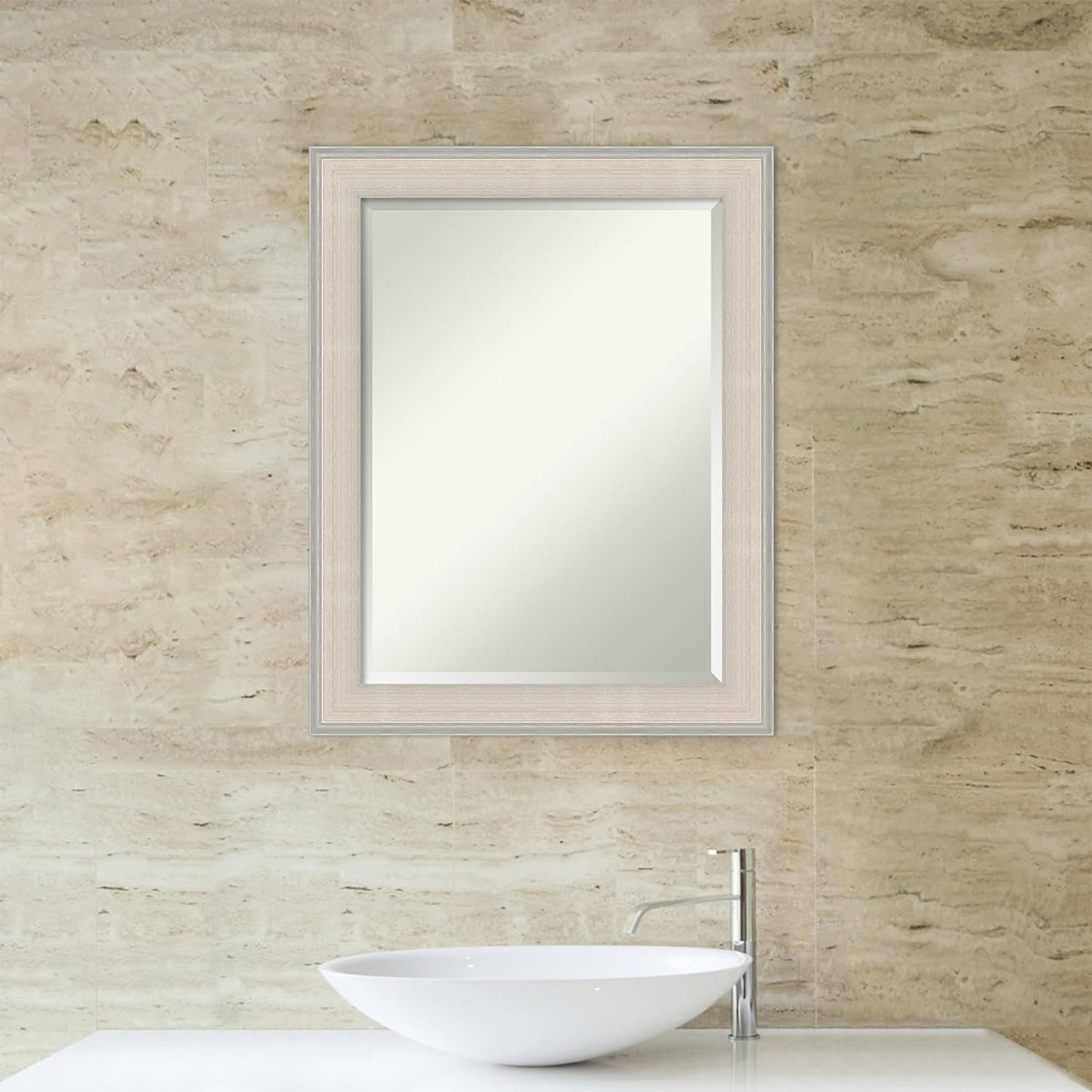 Amanti Art White Bathroom Mirror for Over Sink, 29x23 Cottage White Silver Rectangle Vanity Mirror, Medium Coastal Wood Frame, Hangs Horizonally and Vertically, Bathroom Wall Decor, Beveled Edge