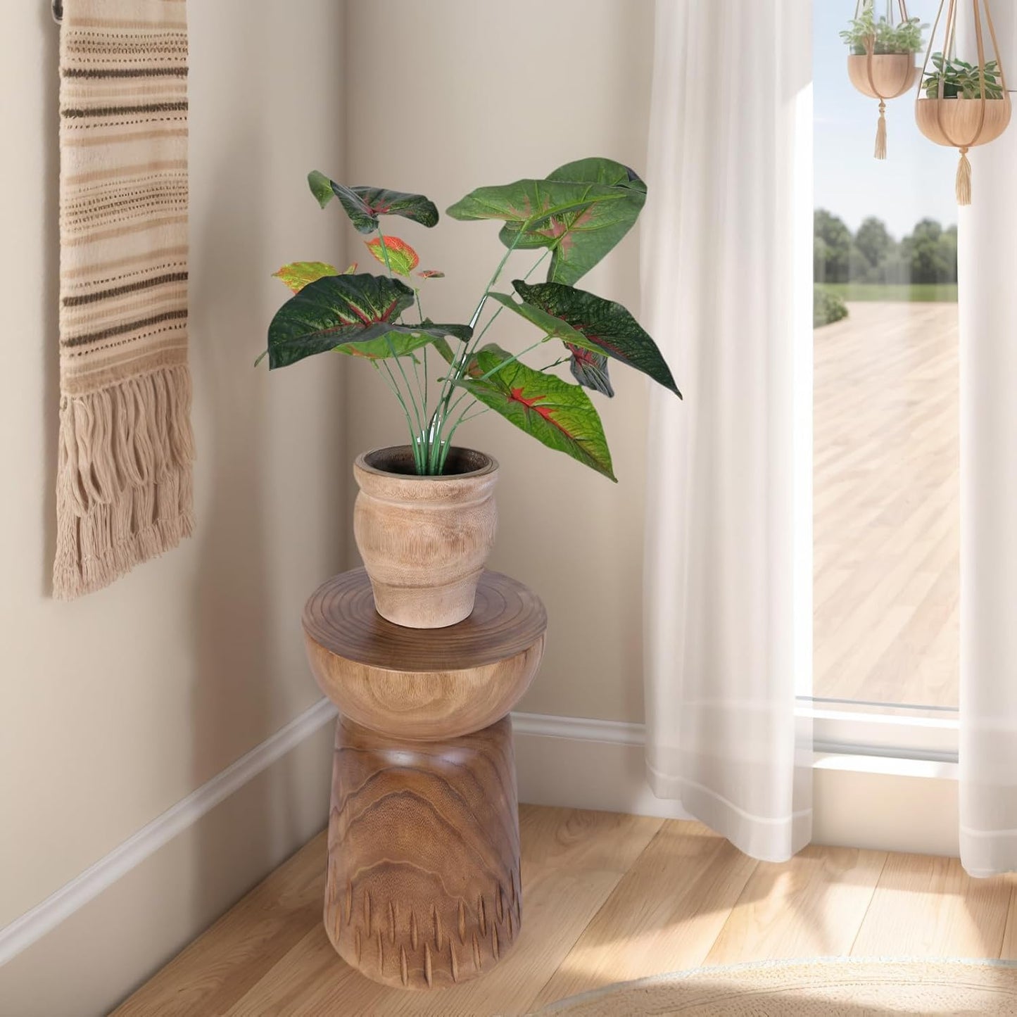 Athaliah 19”H Rustic Tree Stump Side Table – Natural Wooden End Table, Round Wood Accent Stool for Living Room, Patio, Garden, Balcony, or Home Decor(Natural Color)