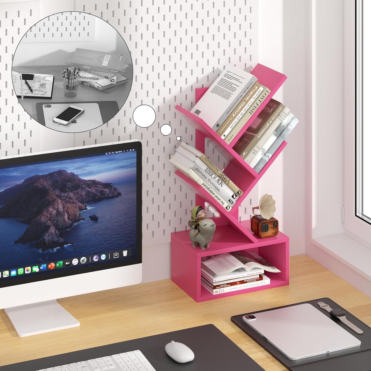 Small Tree Book Shelf,5 Tier Black Tree Bookshelf,Desktop Bookcase,Modern Desk Display Storage Bookshelves,Floor Standing Organizer Bookcases for Living Room,Bedroom,Office