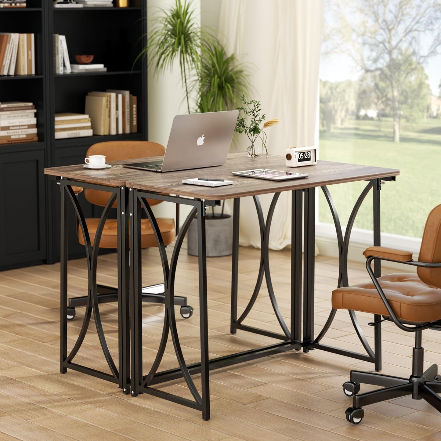 Small Desk, 31.5" Folding Table for Bedroom, Space Saving Folding Computer Desk for Home Office, Easy Assembly, Light Brown