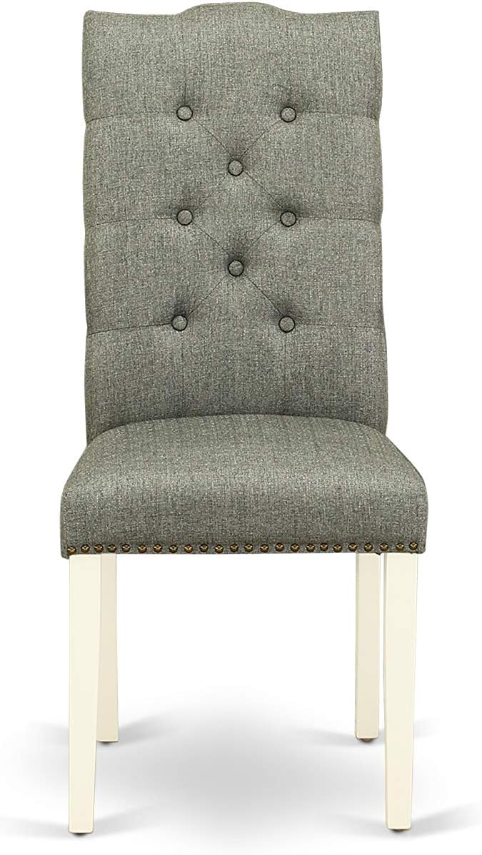 East West Furniture CAEL5-LWH-07 5 Piece Dining Table Set for 4 Includes a Rectangle Kitchen Table and 4 Gray Linen Fabric Upholstered Parson Chairs, 36x60 Inch, Linen White