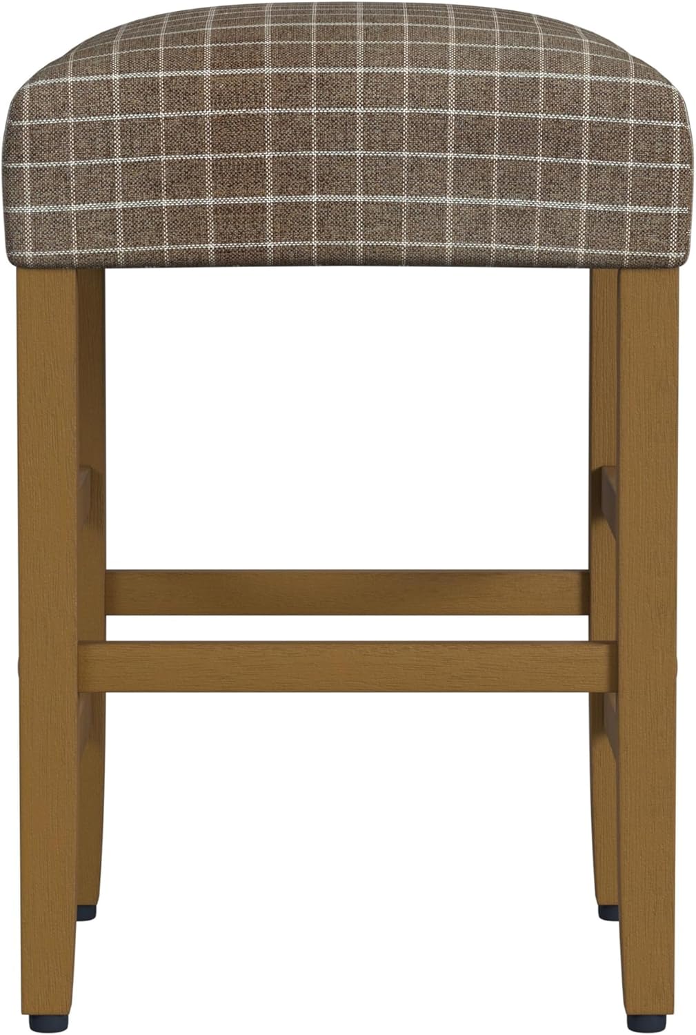 HomePop Home Decor |Classic Open-Back Counter Height Barstool| Square 24 Inch Bar Stools with Domed Cushion, Brown Window Pane Print