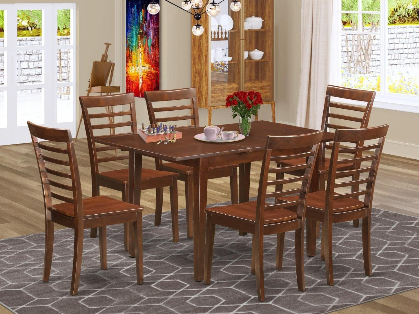 East West Furniture NOML7-MAH-W 7 Piece Kitchen Table Set Consist of a Rectangle Dining Table with Butterfly Leaf and 6 Dining Room Chairs, 32x54 Inch, Mahogany