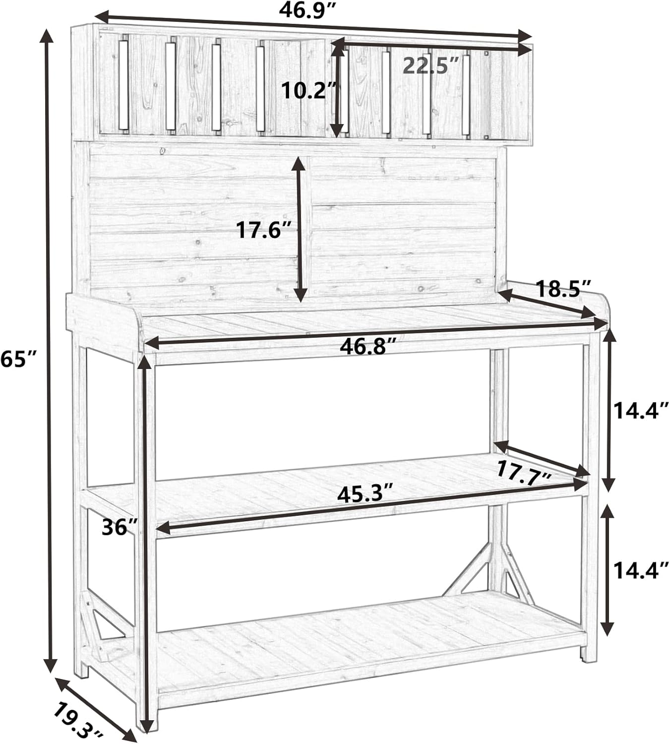 Merax 65" Large Wooden Farmhouse Rustic Outdoor Potting Bench Table with 4 Storage Shelves and Side Hook, Patio Workstation, for Garden, Backyard, Forest Green