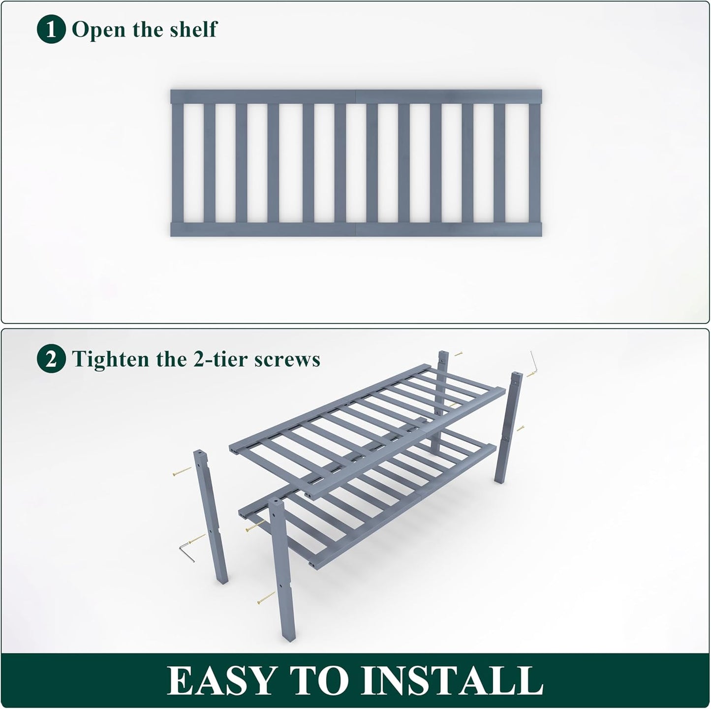 Smiry Shoe Rack, 2 Tier Bamboo Shoe Organizer, Stackable Free Standing Wooden Shoe Storage Shelf for Closet, Entryway, Front Door Entrance, Grey