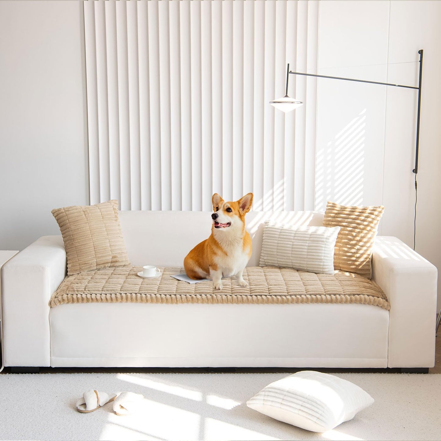 OTOB Couch Cover for Dogs Washable, Non Slip Plush Sofa Covers for 3 Cushion Couch, Fuzzy Pet Friendly Mat Bed Furniture Protector Sofa Slipcover, All Seasons (Coffee, 27.6" x 70.9")