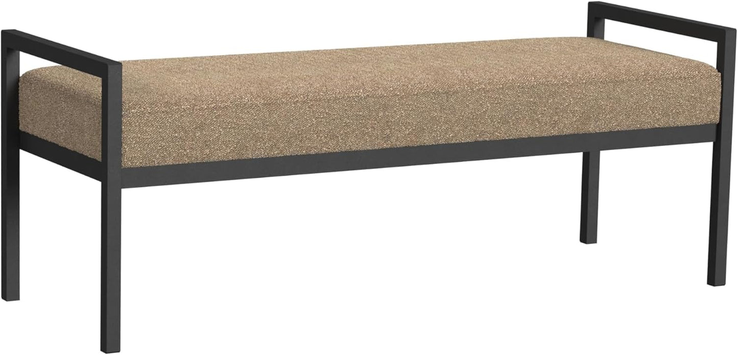 HomePop Modern Metal Bench|Bench for Living Room & Bedroom | Decorative Home Furniture - Brown Boucle