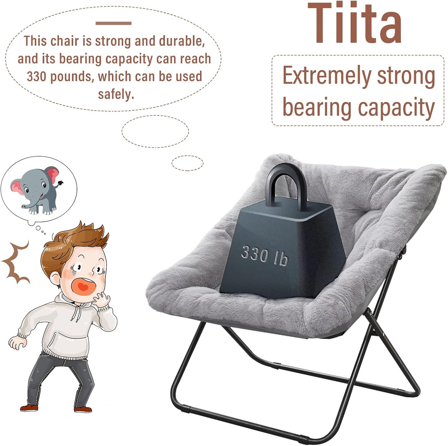 Tiita Comfy Saucer Chair, Soft Faux Fur Oversized Folding Accent Chair, Lounge Lazy Chair for Kids Teens Adults, Metal Frame Moon Chair for Bedroom, Living Room, Dorm Rooms, X-Large, Blue