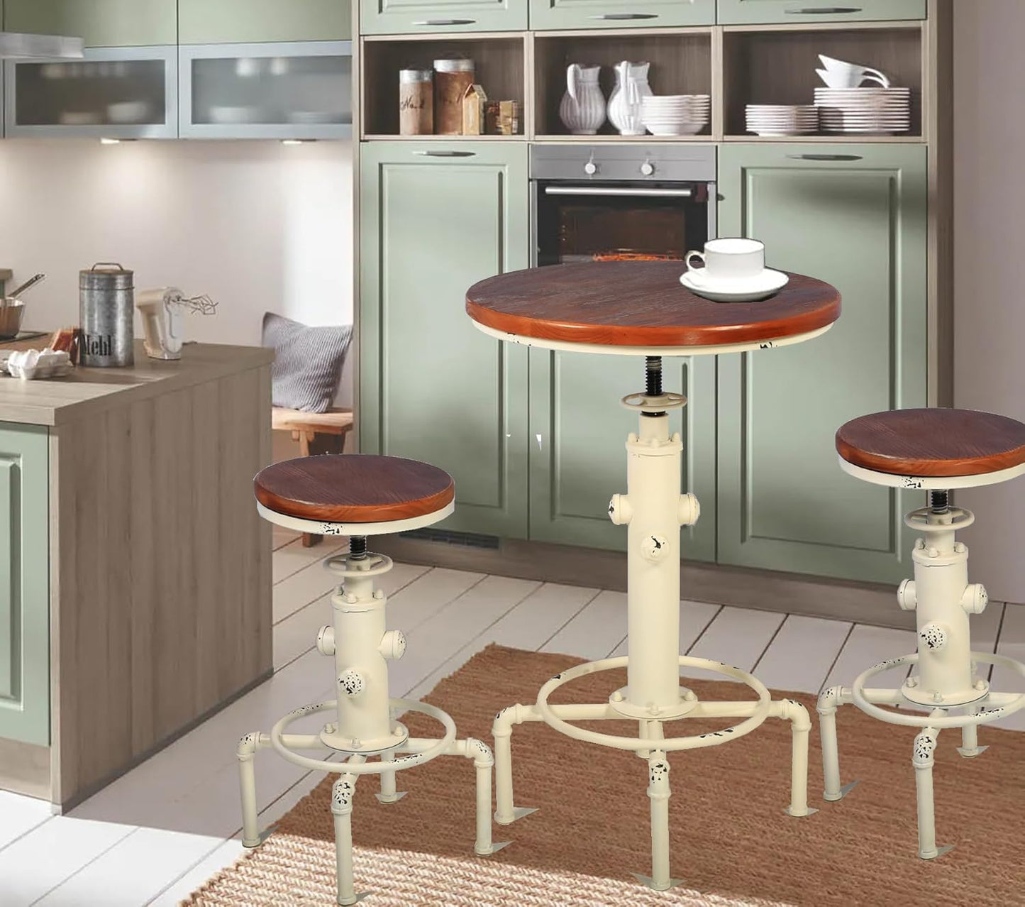 Topower Industrial Bar Table 31.5-41.3" Adjustable Pub Table Kitchen Dining Coffee Bistro Table (Antique White)