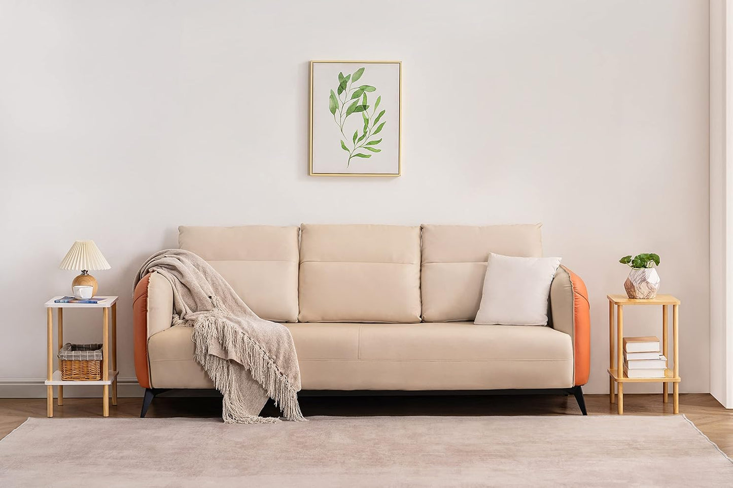 Apicizon 2 Tier End Table, Small Side Table with Solid Wood Legs, Boho Bedside Table with Storage Shelf, Nightstand for Small Spaces, Bedroom, Living Room, Entryway, Farmhouse, Easy Assembly, Natural