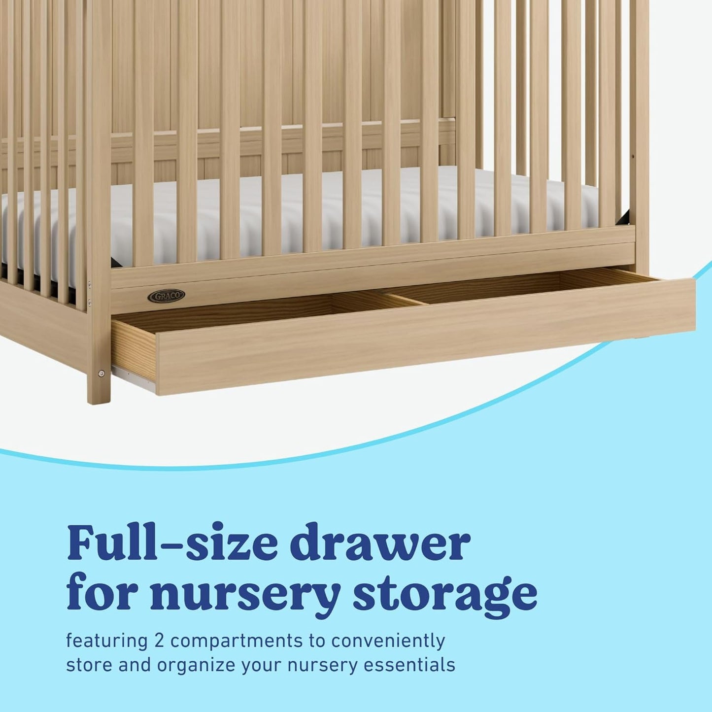 Graco Hadley 5-in-1 Convertible Crib with Drawer (Driftwood) – GREENGUARD Gold Certified, Fits Standard Crib Mattress, Converts to Toddler Bed, Daybed and Full Bed, 4 Adjustable Mattress Heights