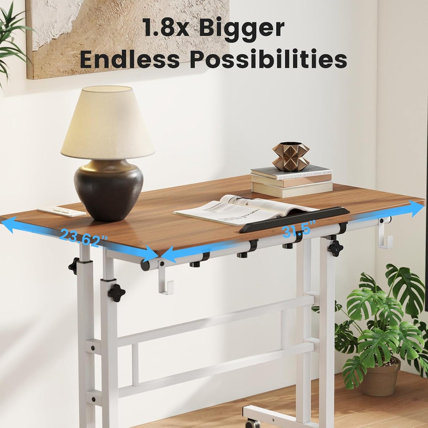 SIDUCAL Mobile Stand Up Desk with USB Ports and Outlets, Adjustable Laptop Desk on Wheels, Home Office Workstation, Rolling Laptop Cart for Standing or Sitting, 31.5" x 23.6" Vintage Oak