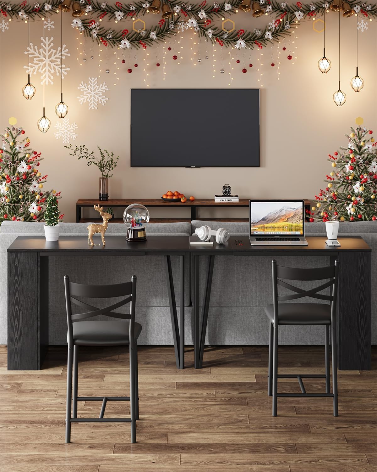 GAOMON 3 Piece Bar Table Set for 2, Bar Table and Chairs Set with with Flip Top Extension, Dining Table Set with Storage Shelves, Suitable for Small Space Kitchen Apartment, Black