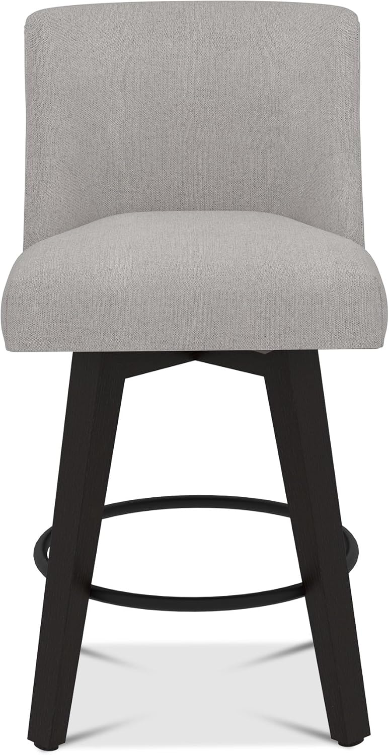Counter Height Bar Stools Set of 2, 360°Swivel Upholstered Barstools with Back and Solid Wood Legs, 26" H Seat Height, Fabric in Fog Grey