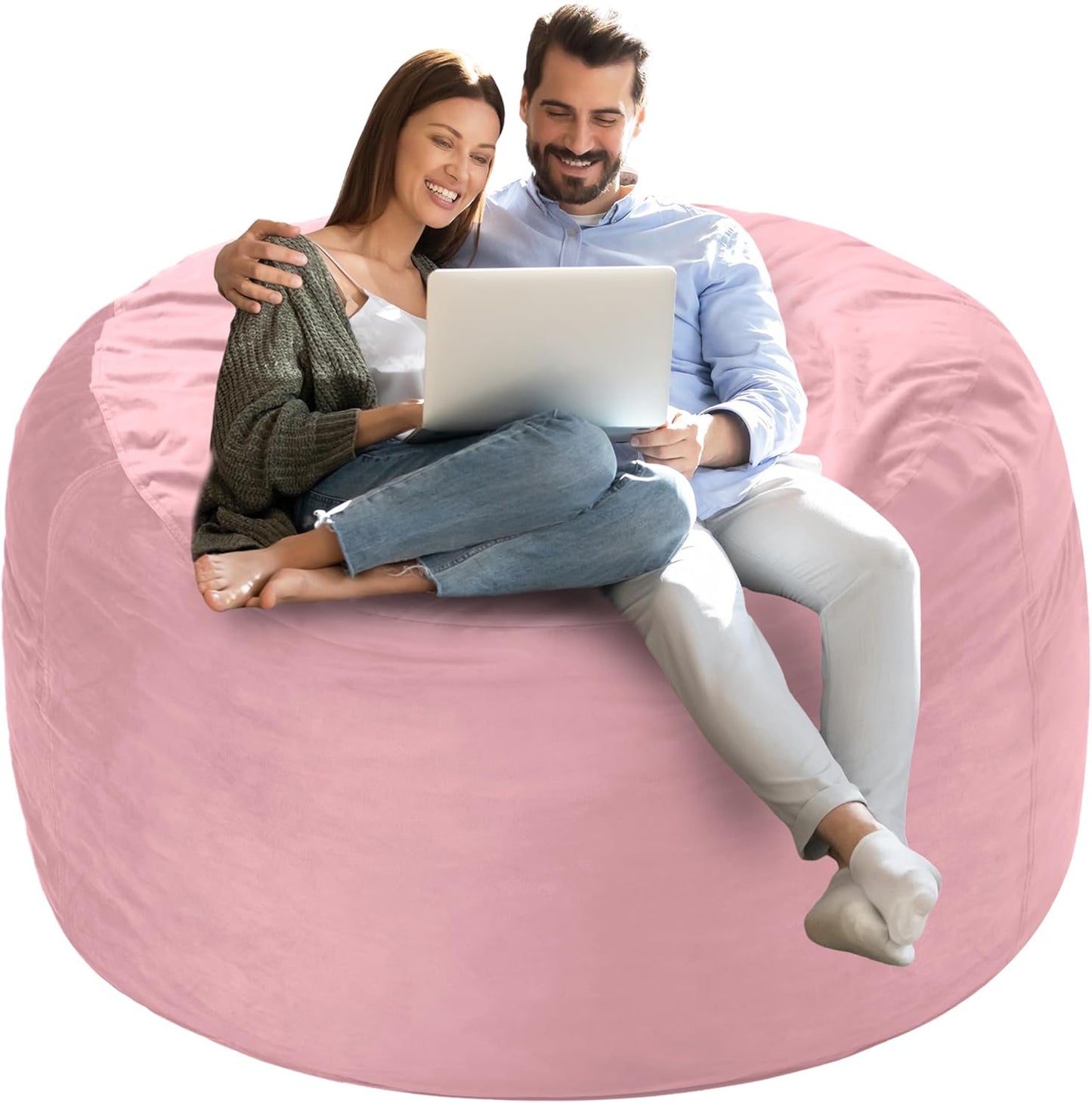 Homguava 4 FT Bean Bag Chair: 4' Bean Bags with Memory Foam Filled, Large Beanbag Chairs Soft Sofa with Dutch Velvet Cover-Light Pink