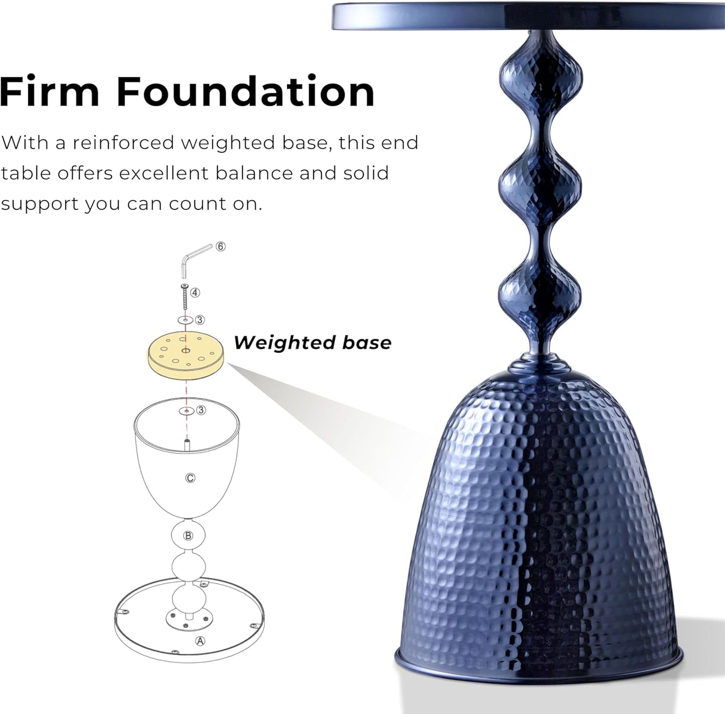 HOMES: Inside + Out Halric Modern 24" Tall Round End Table with Decorated Tabletop and Iron Metal Base, Accent Furniture, Elegant Pedestal Stand for Living Room, Home Office, Chrome Blue