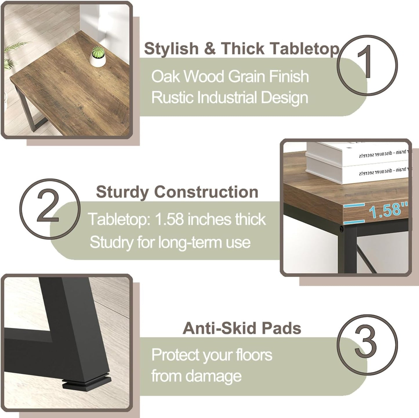 FOLUBAN Modern Home Office Desk, Rustic Wood and Metal Computer Desks, Industrial Study Writing Gaming Table Workstation, Vintage Laptop PC Desk, Oak 53 Inch