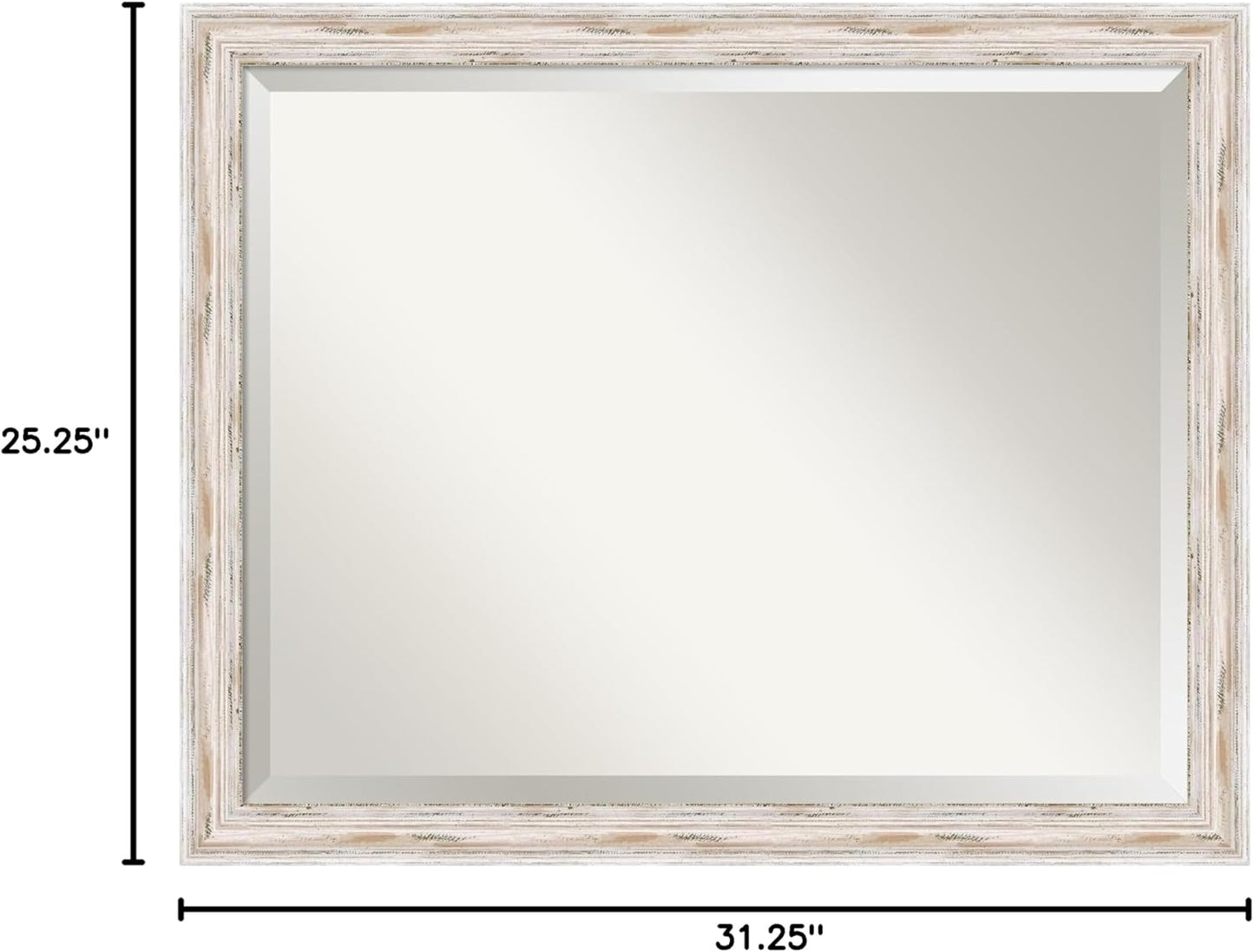 Amanti Art White Bathroom Mirror for Over Sink, 25x31 Alexandria White Wash Narrow Rectangle Vanity Mirror, Large Cottage Wood Frame, Hangs Horizonally and Vertically, Bathroom Wall Decor, Beveled