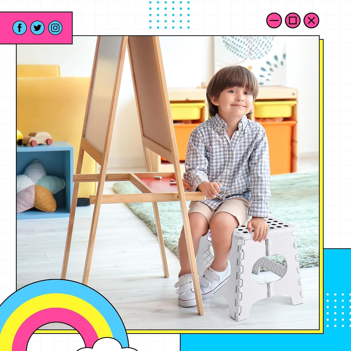 Delxo Folding Step Stool,11 Inch Non-Slip Foldable Step Stools,Portable Foldable Step Stool Lightweight Small Folding Stool with Handle for Kitchen Bathroom in White,1 Pack