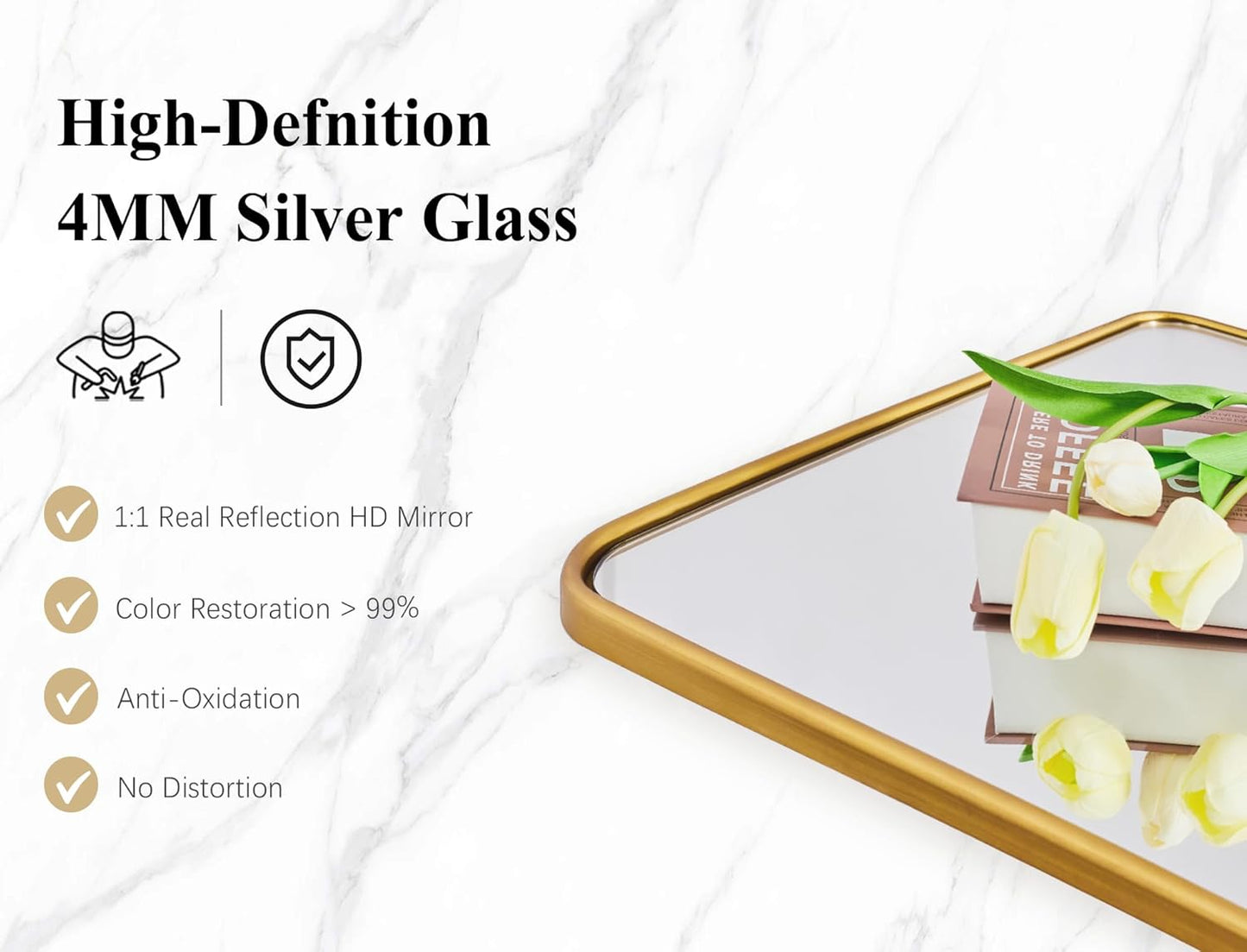 ANDY STAR Gold Pivot Mirror, 22" x 30" Brushed Gold Metal Frame Vanity Mirrors for Over Sink, Farmhouse Rectangle Bathroom Mirror with Adjustable Tilting Design Wall Mounted