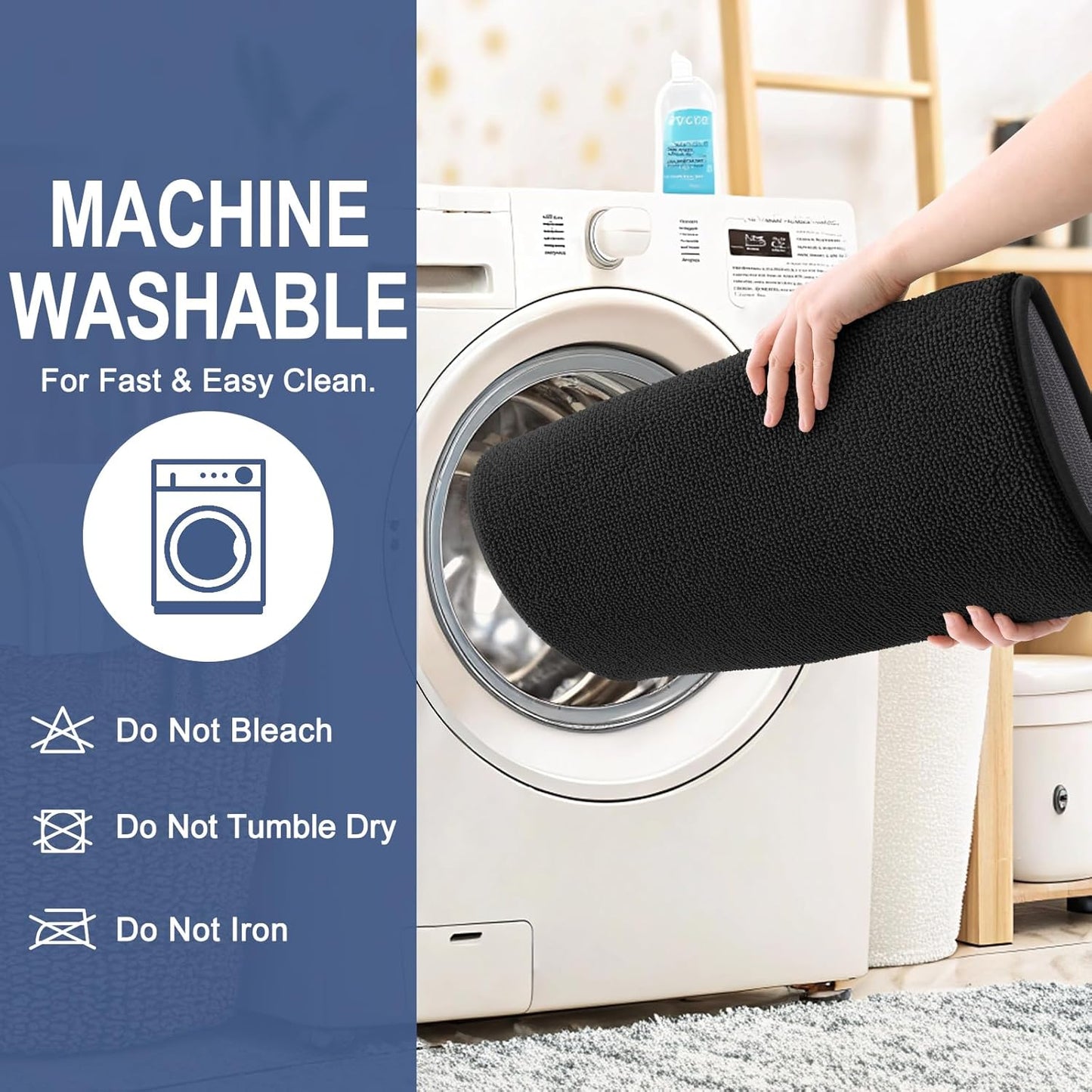 OLANLY Thick Memory Foam Bath Mat Rug 59x24, Extra Soft Absorbent Bathroom Rug, Quick Dry Bath Mats, Non-Slip, Machine Washable Carpet for Bathroom, Tub and Shower, Home Decor Accessories, Black