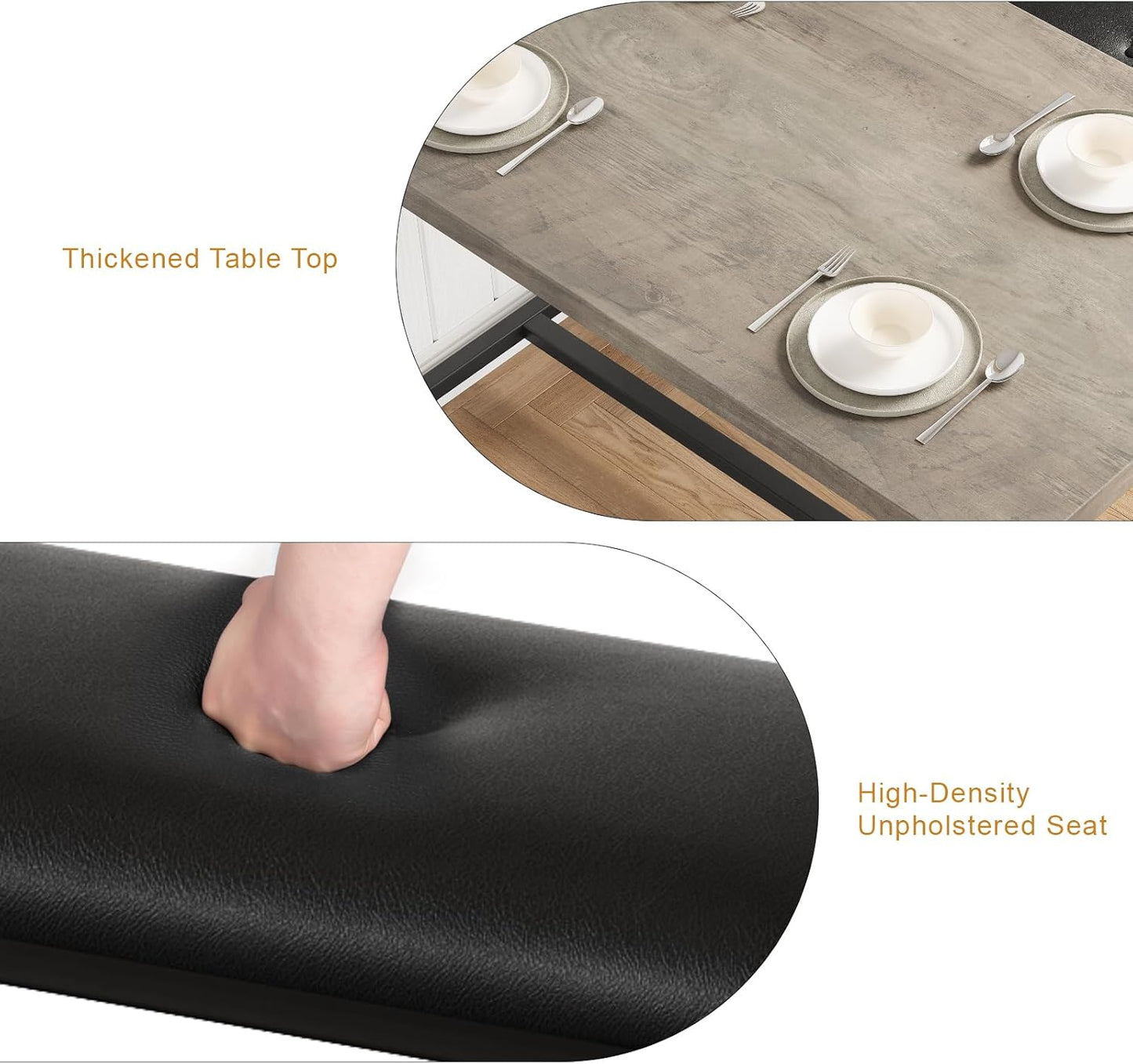 3 PSC Dining Table Set with 2 Upholstered Benches and 1 Table for 4, 44" Small Space Breakfast Nook Set, Kitchen Table with Tufted Upholstered Seats, Rustic Wood & Metal Frame, Easy Assembly